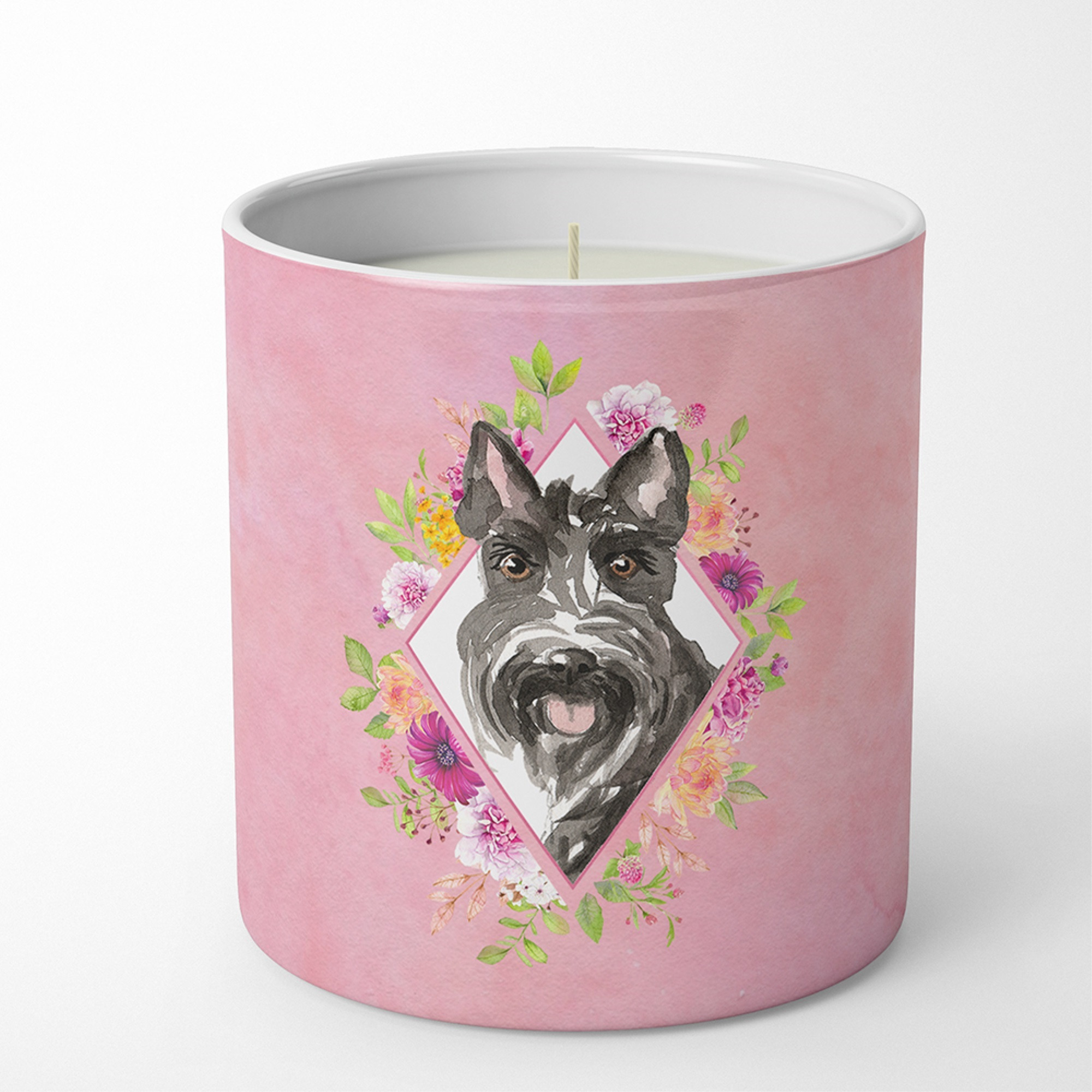 Scottish Terrier Pink Flowers 10 oz Decorative Soy Candle CK4214CDL