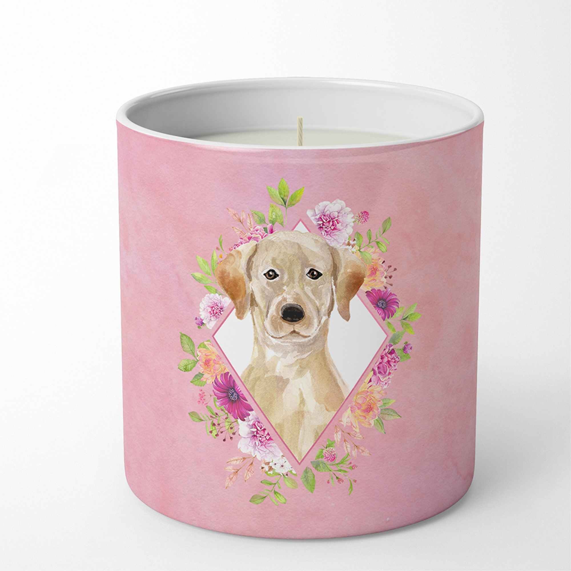 Yellow Lab Pink Flowers 10 oz Decorative Soy Candle CK4227CDL