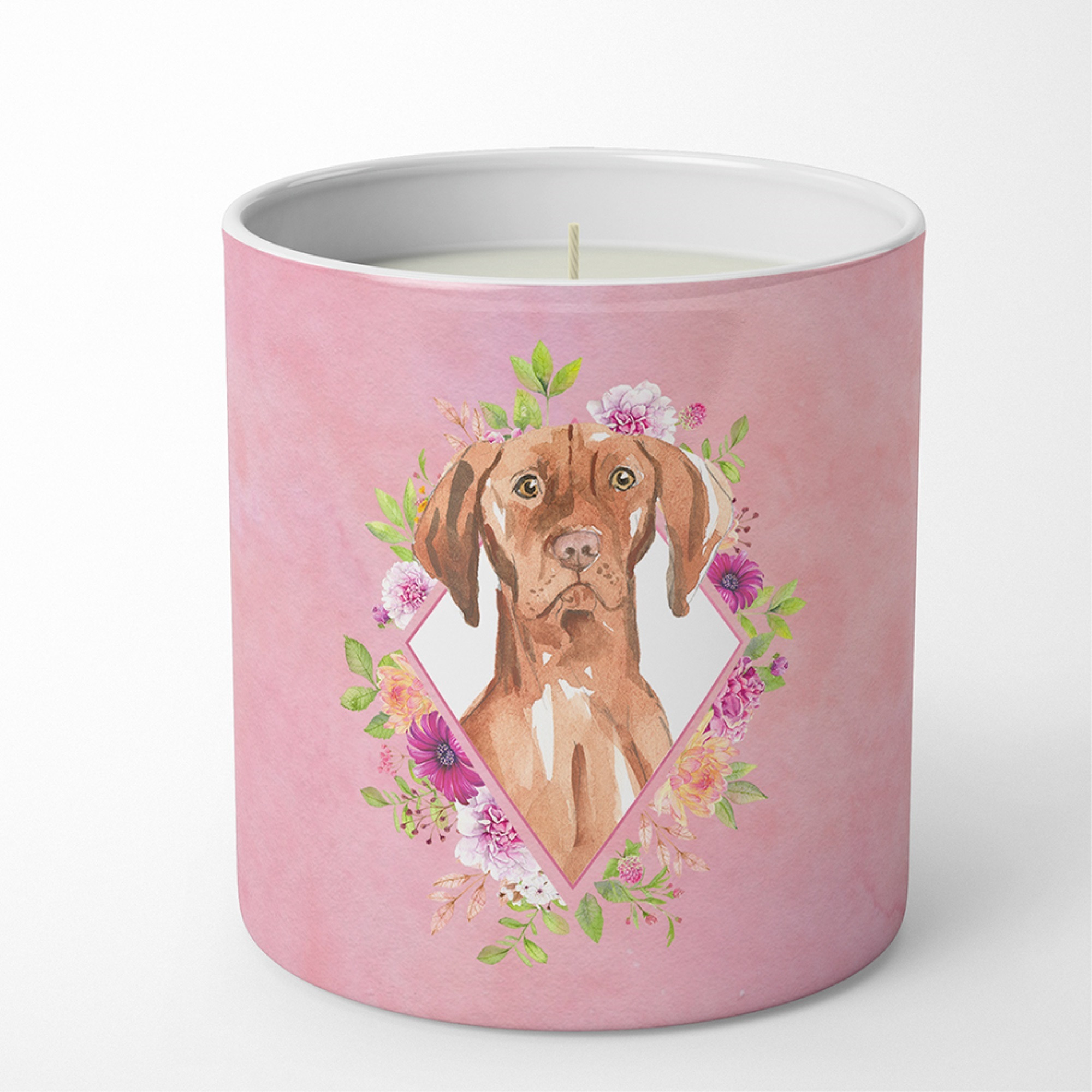 Vizsla Pink Flowers 10 oz Decorative Soy Candle CK4232CDL