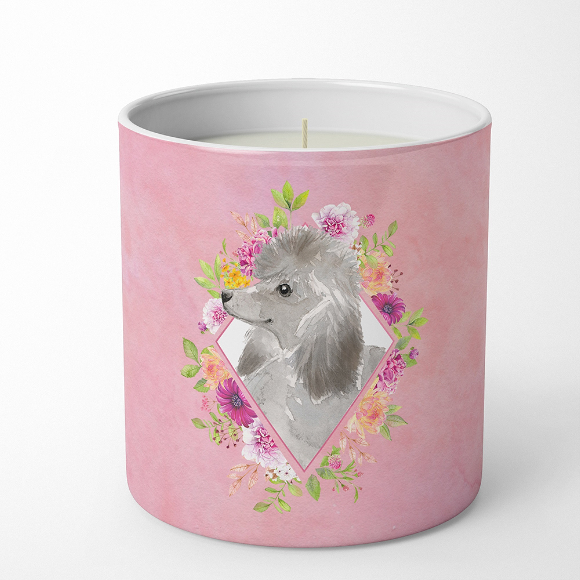 Grey Standard Poodle Pink Flowers 10 oz Decorative Soy Candle CK4233CDL