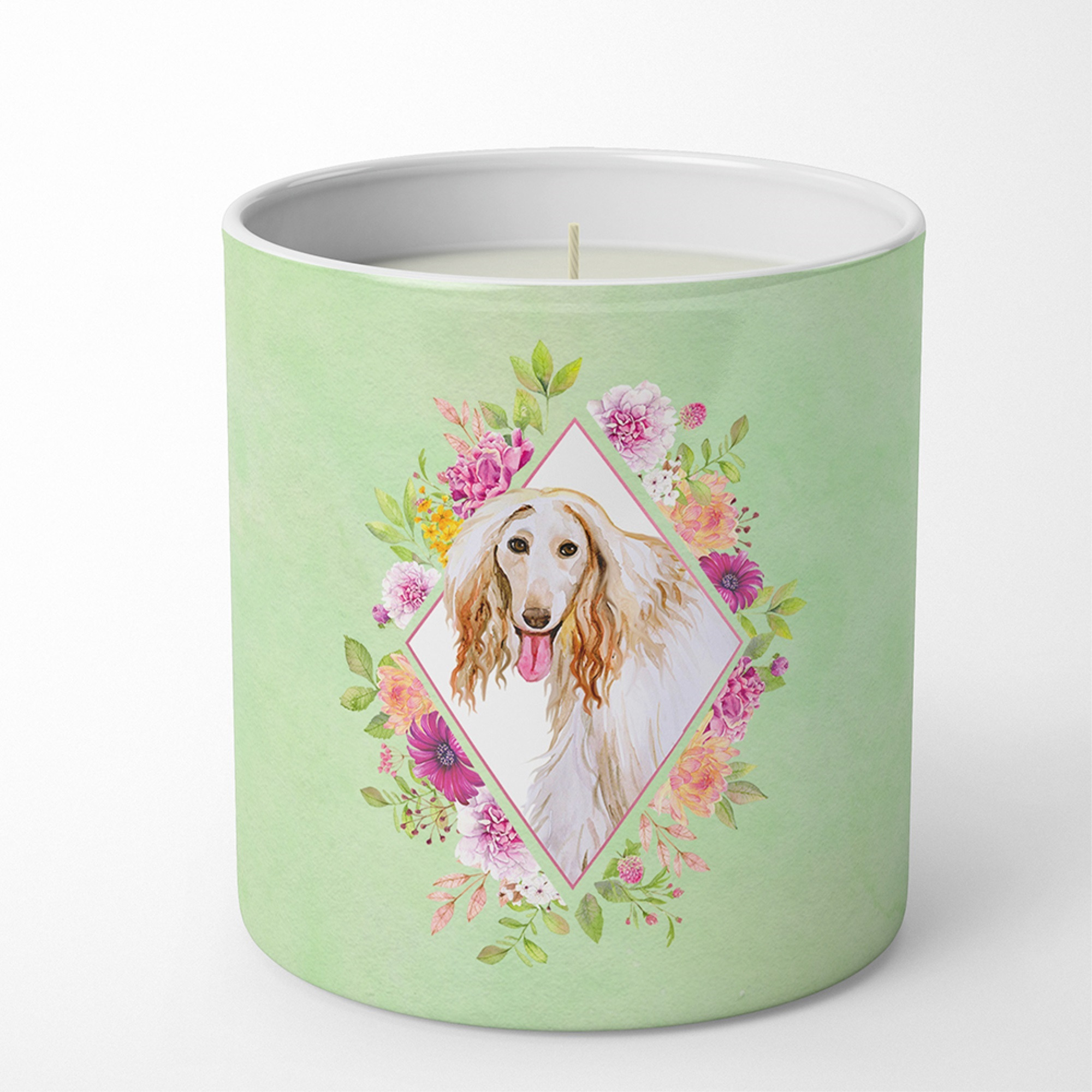 Afghan Hound Green Flowers 10 oz Decorative Soy Candle CK4270CDL