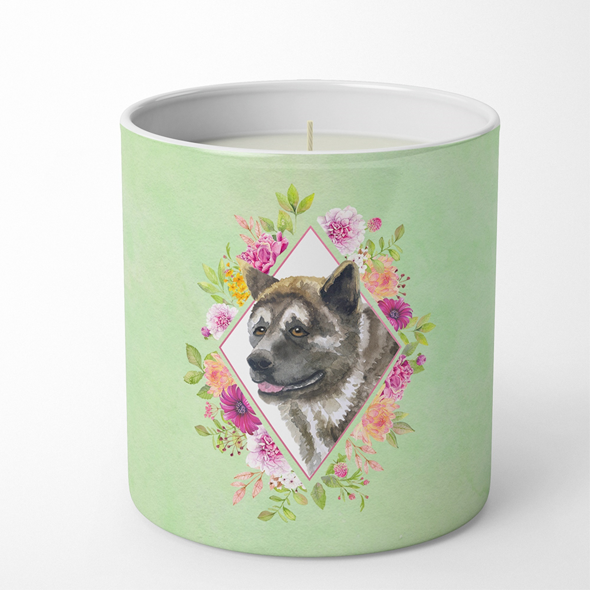 Akita Green Flowers 10 oz Decorative Soy Candle CK4273CDL