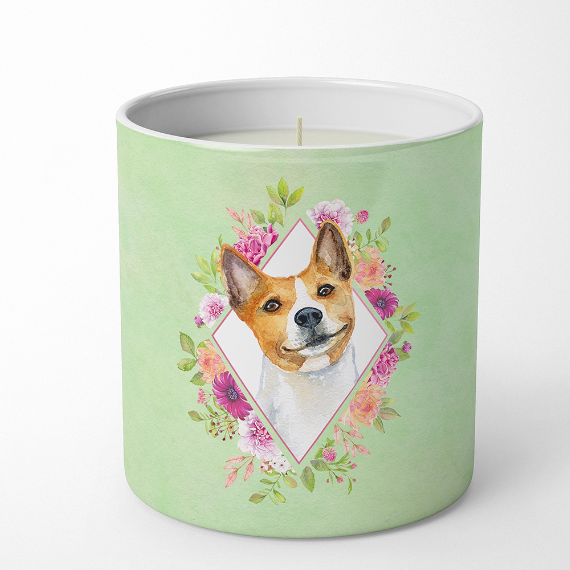 Basenji Green Flowers 10 oz Decorative Soy Candle CK4275CDL