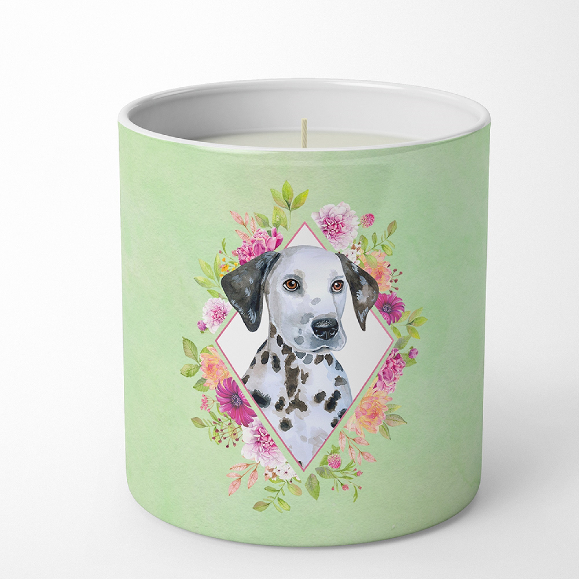 Dalmatian Puppy Green Flowers 10 oz Decorative Soy Candle CK4296CDL
