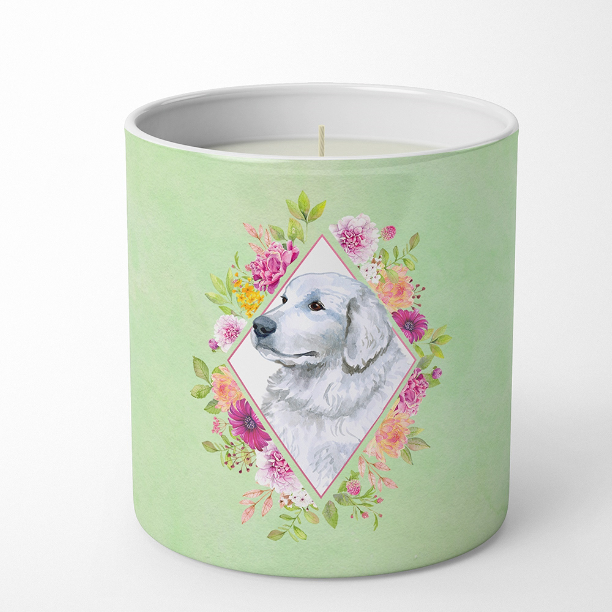 Great Pyrenees Green Flowers 10 oz Decorative Soy Candle CK4320CDL