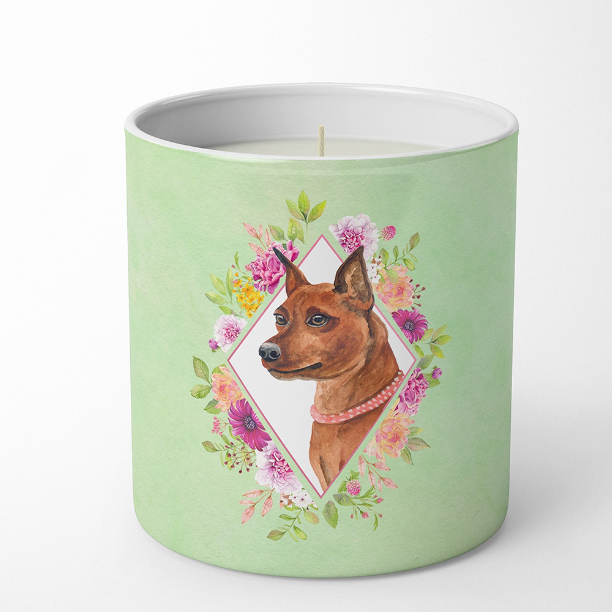 Miniature Pinscher Green Flowers 10 oz Decorative Soy Candle CK4321CDL