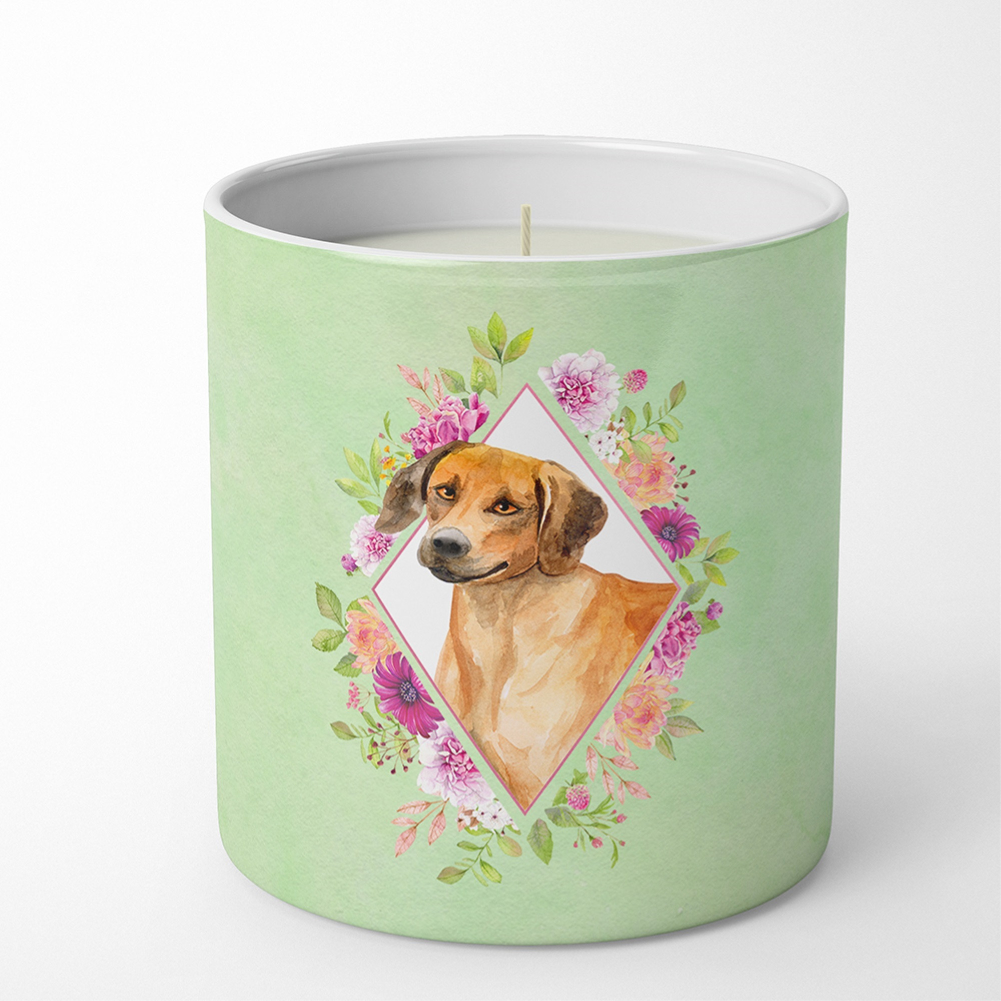 Rhodesian Ridgeback Green Flowers 10 oz Decorative Soy Candle CK4335CDL