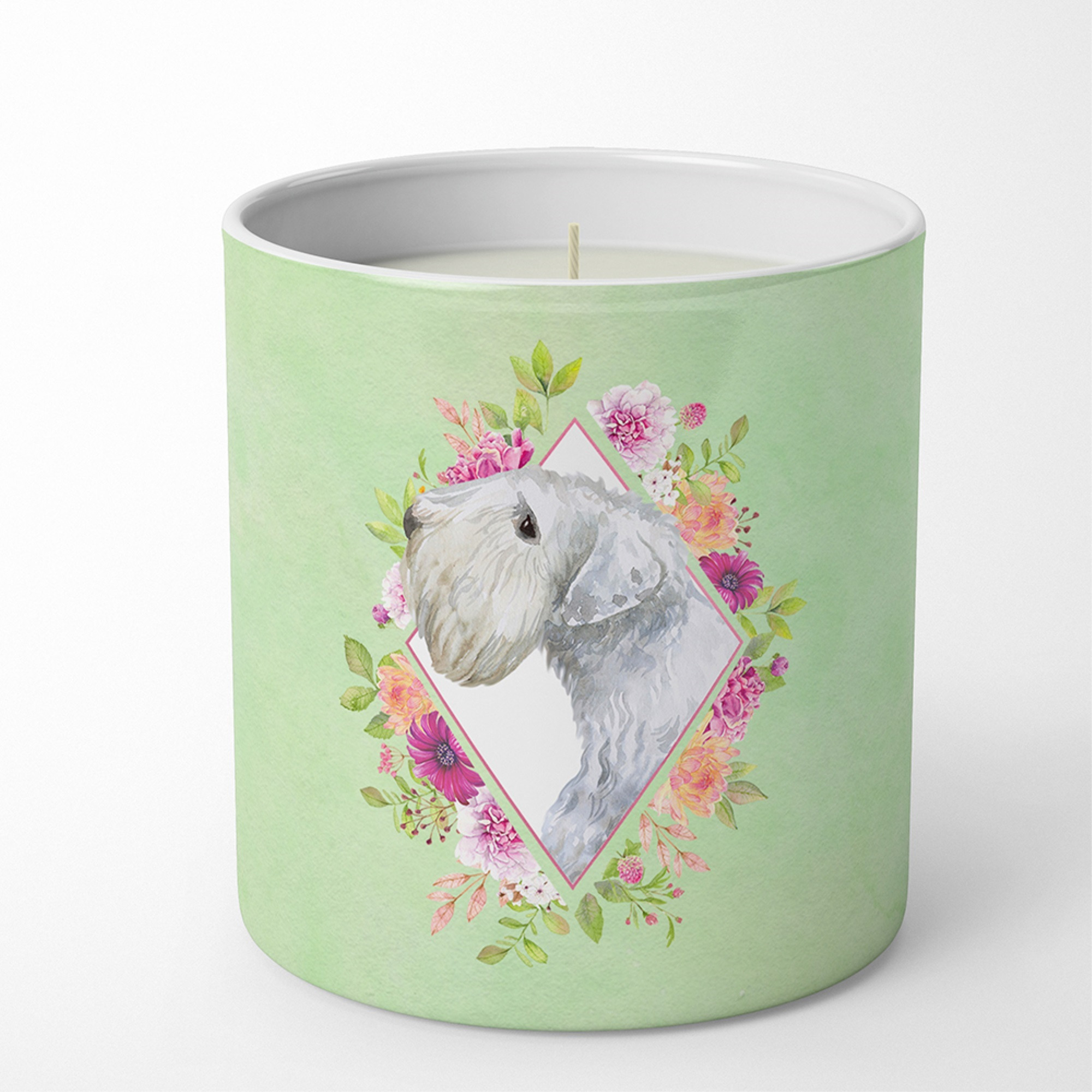 Sealyham Terrier Green Flowers 10 oz Decorative Soy Candle CK4340CDL
