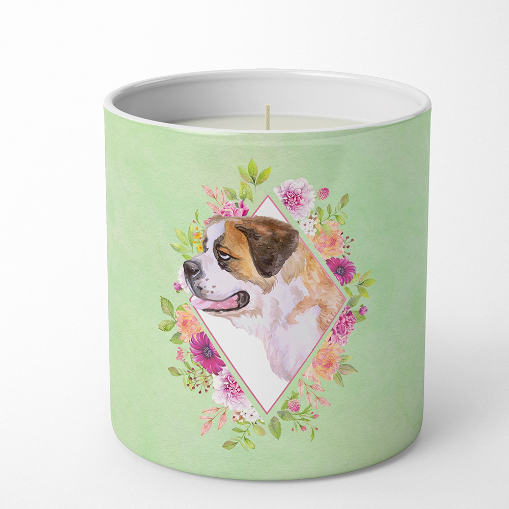 Saint Bernard 1 Green Flowers 10 oz Decorative Soy Candle CK4346CDL