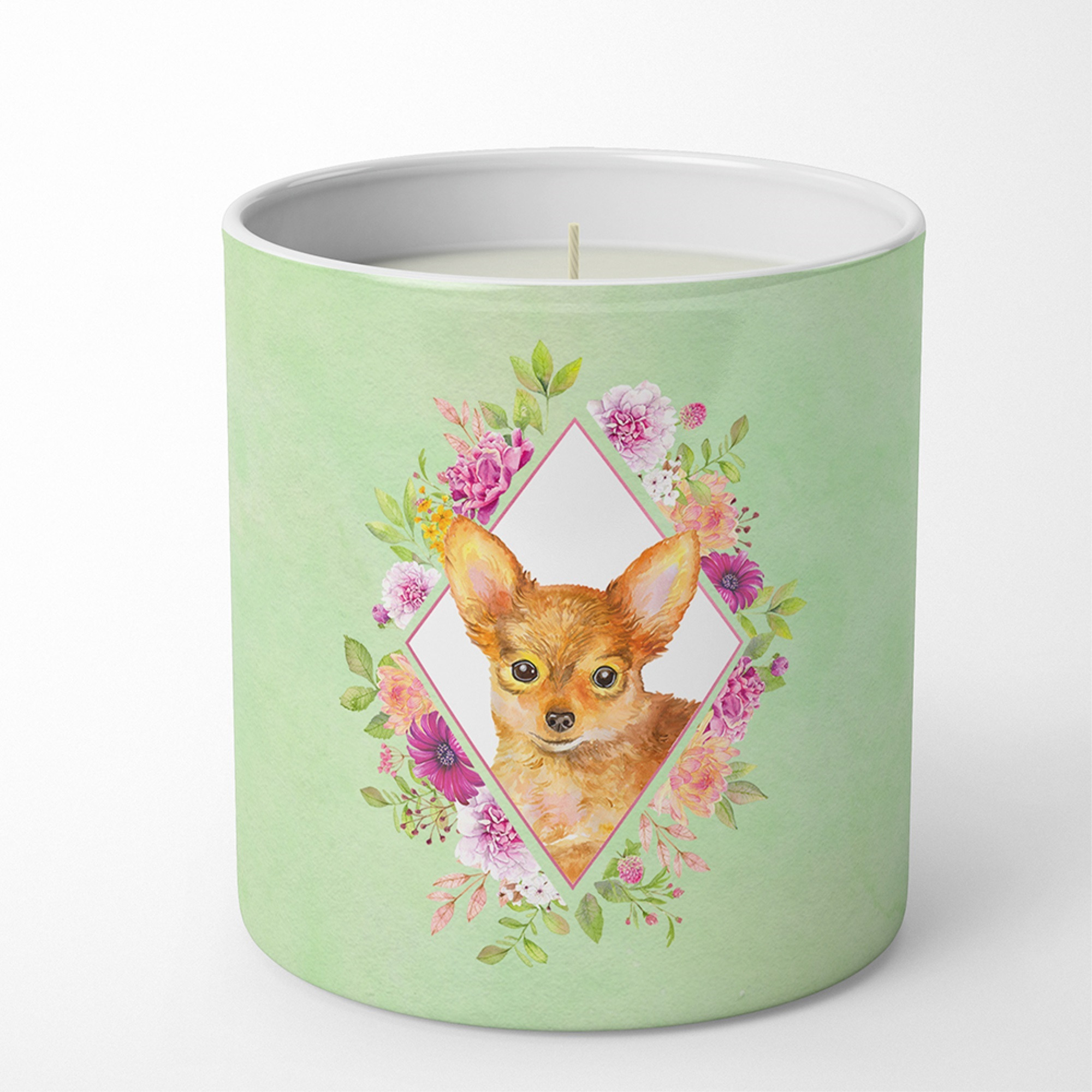 Toy Terrier Green Flowers 10 oz Decorative Soy Candle CK4350CDL
