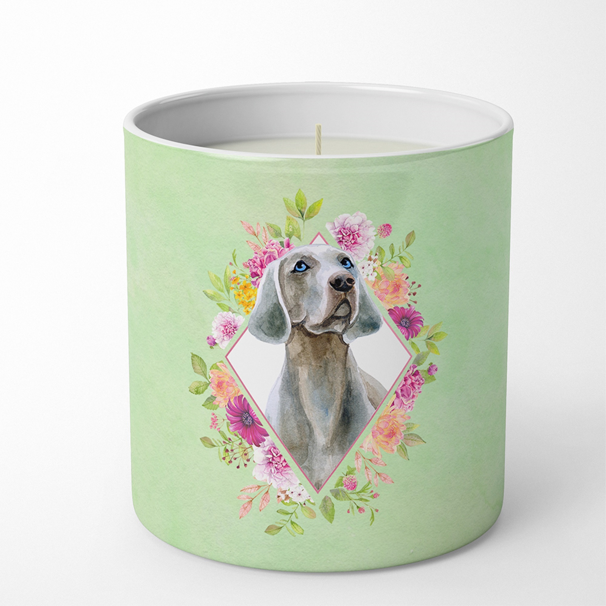 Weimaraner Green Flowers 10 oz Decorative Soy Candle CK4351CDL