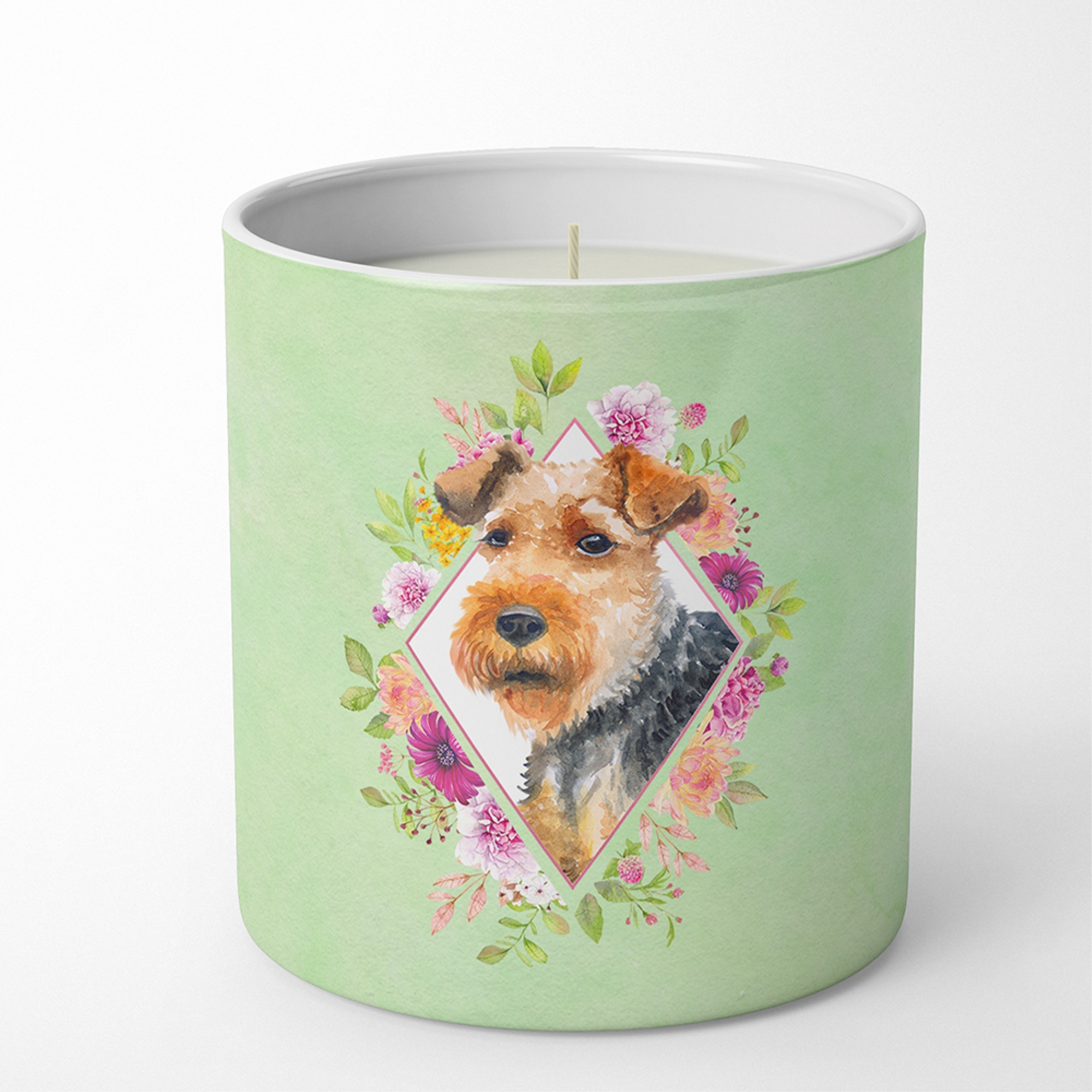 Welsh Terrier Green Flowers 10 oz Decorative Soy Candle CK4352CDL