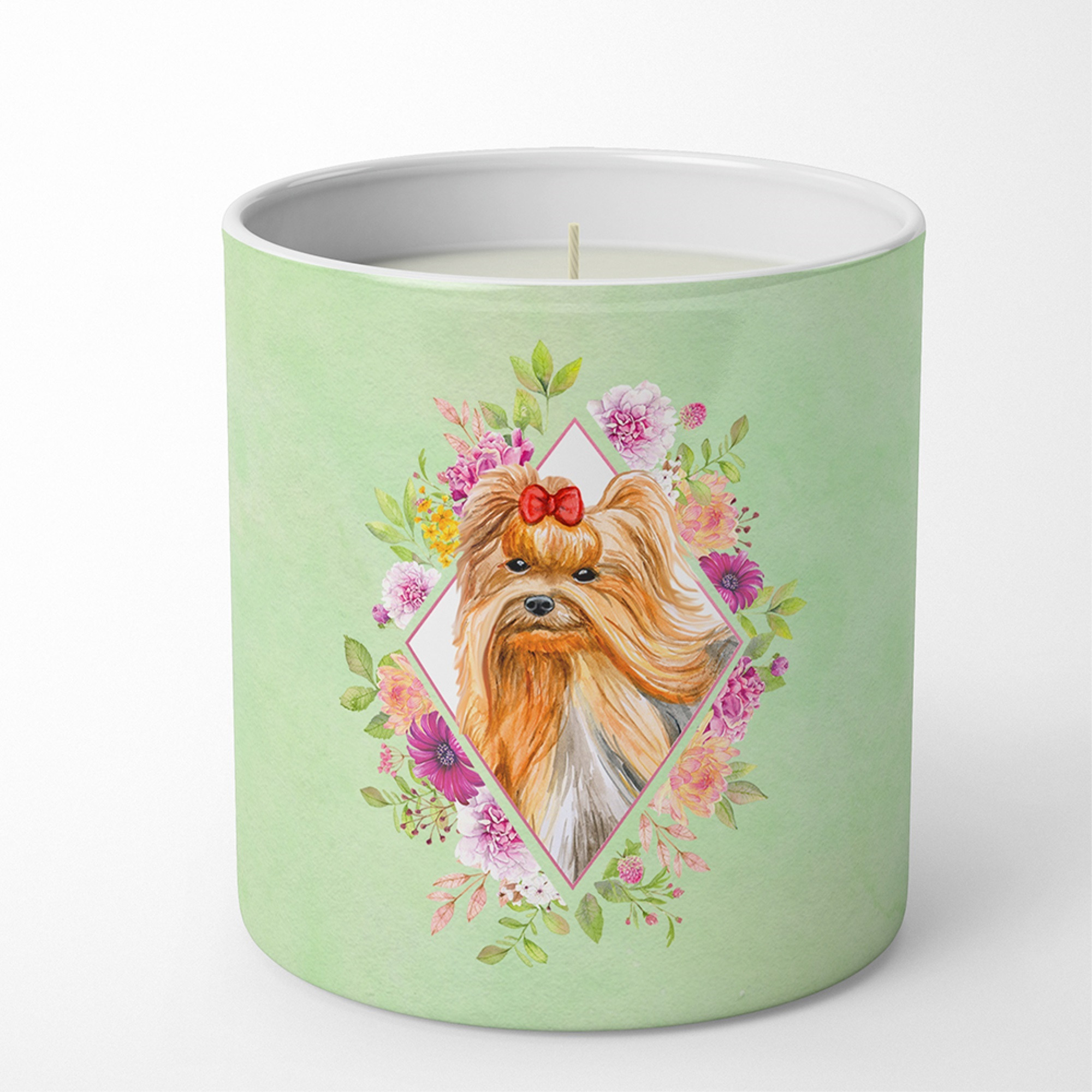 Yorkshire Terrier 2 Green Flowers 10 oz Decorative Soy Candle CK4355CDL