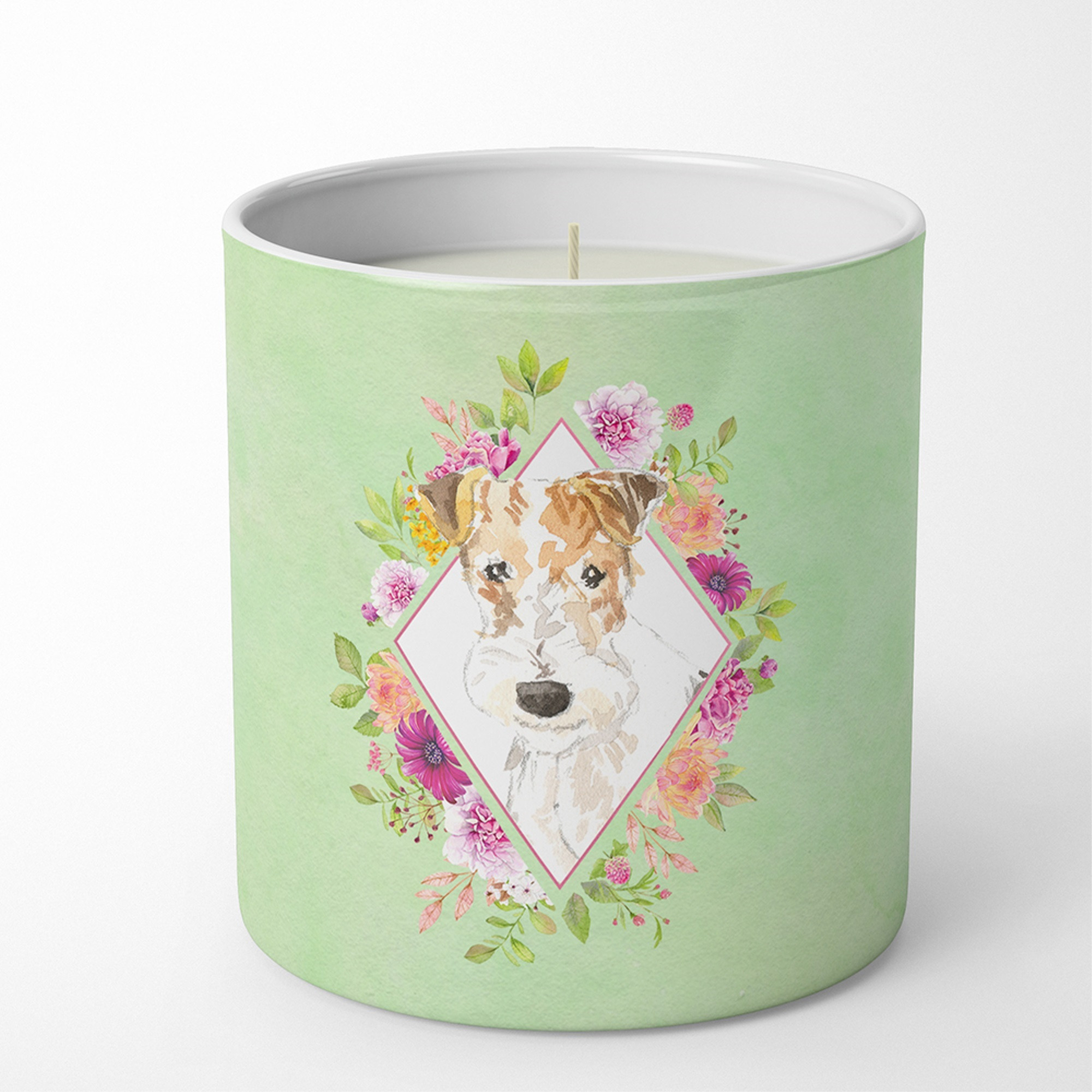 Fox Terrier Green Flowers 10 oz Decorative Soy Candle CK4359CDL