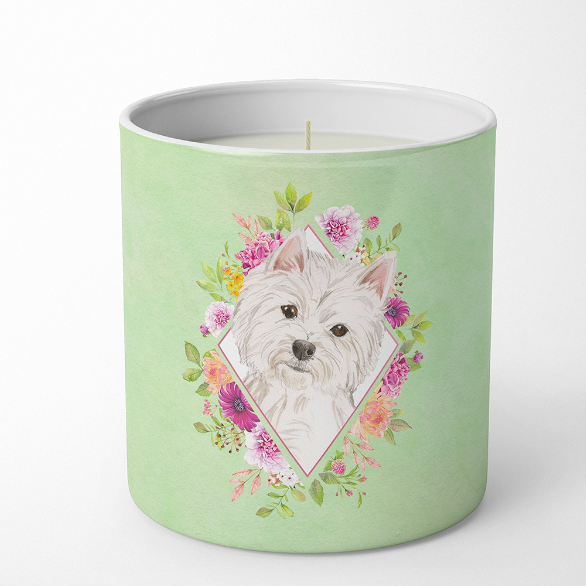 Westie  Green Flowers 10 oz Decorative Soy Candle CK4363CDL