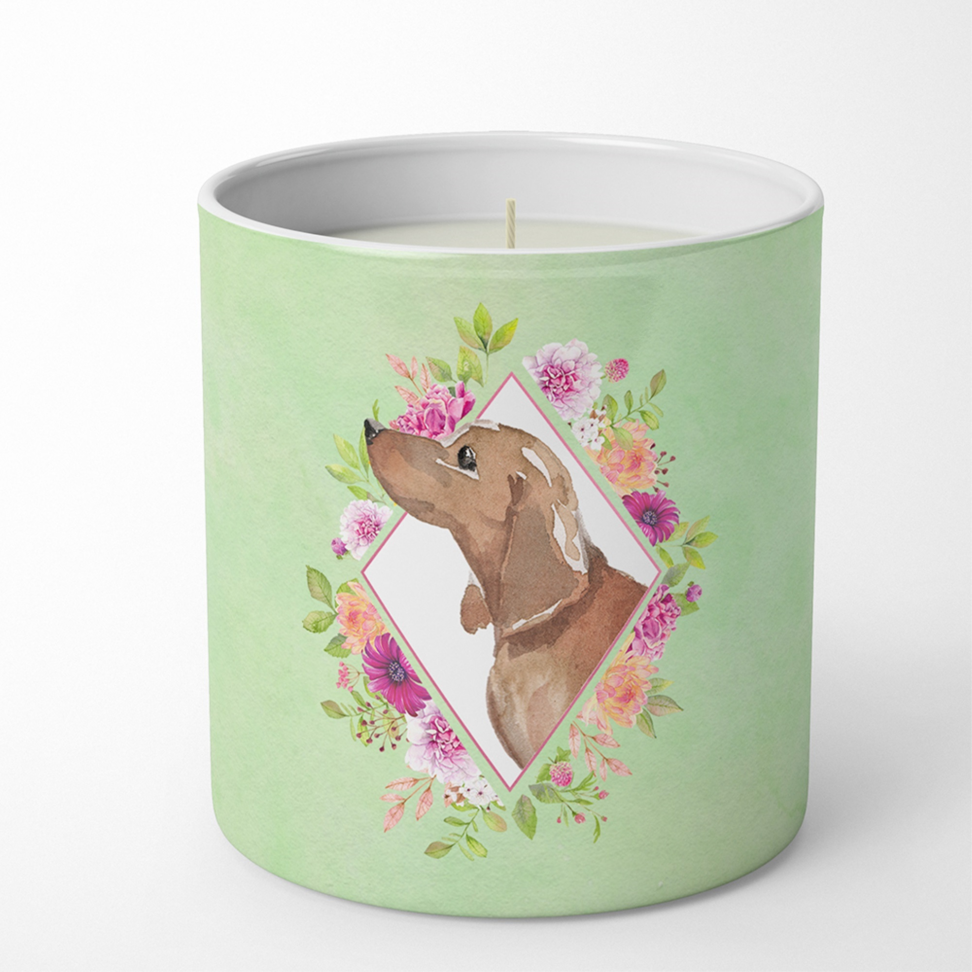 Dachshund Green Flowers 10 oz Decorative Soy Candle CK4367CDL