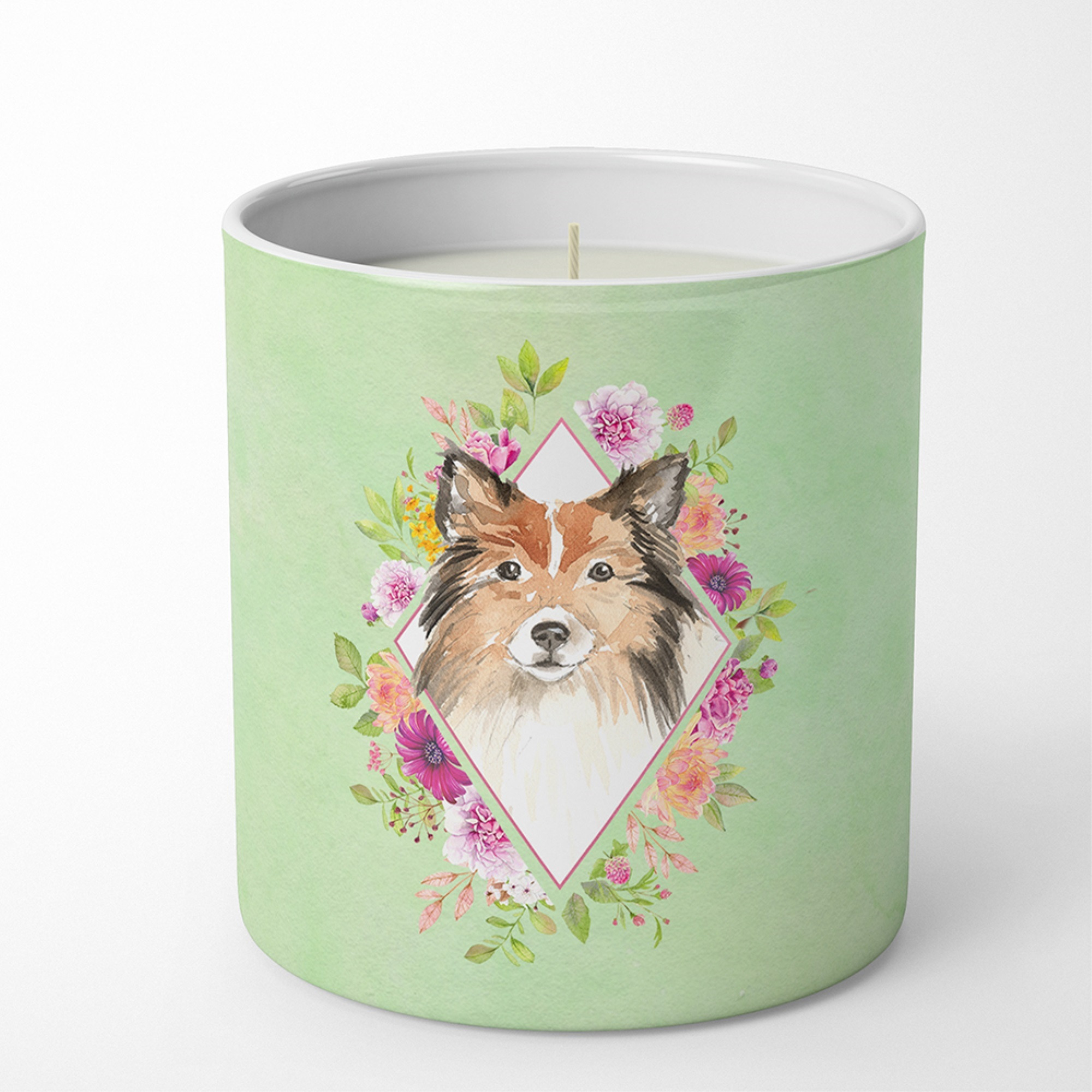 Sheltie Green Flowers 10 oz Decorative Soy Candle CK4373CDL