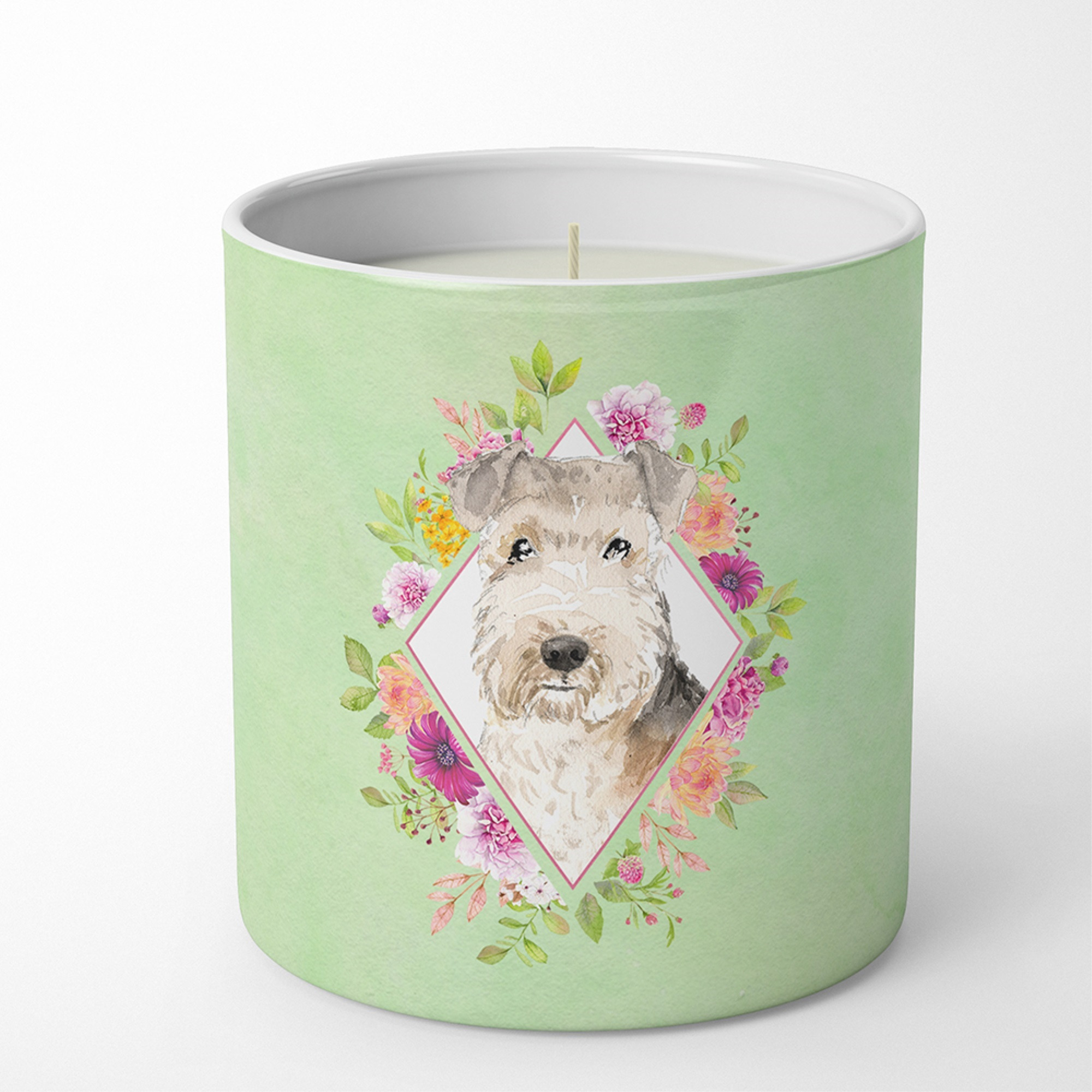 Lakeland Terrier Green Flowers 10 oz Decorative Soy Candle CK4386CDL