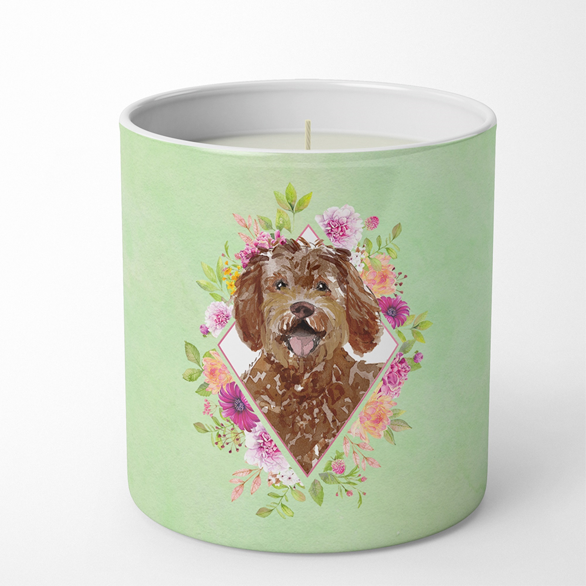 Labradoodle Green Flowers 10 oz Decorative Soy Candle CK4388CDL
