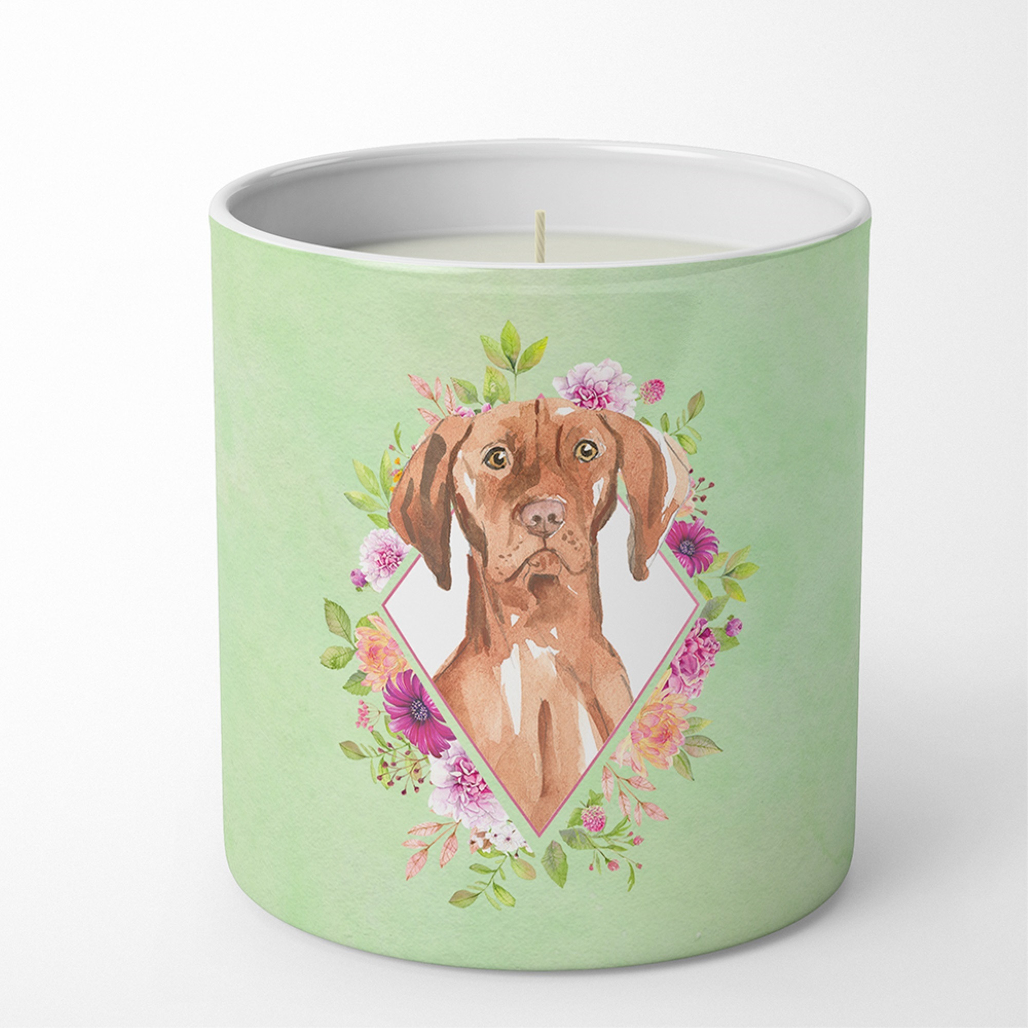 Vizsla Green Flowers 10 oz Decorative Soy Candle CK4392CDL