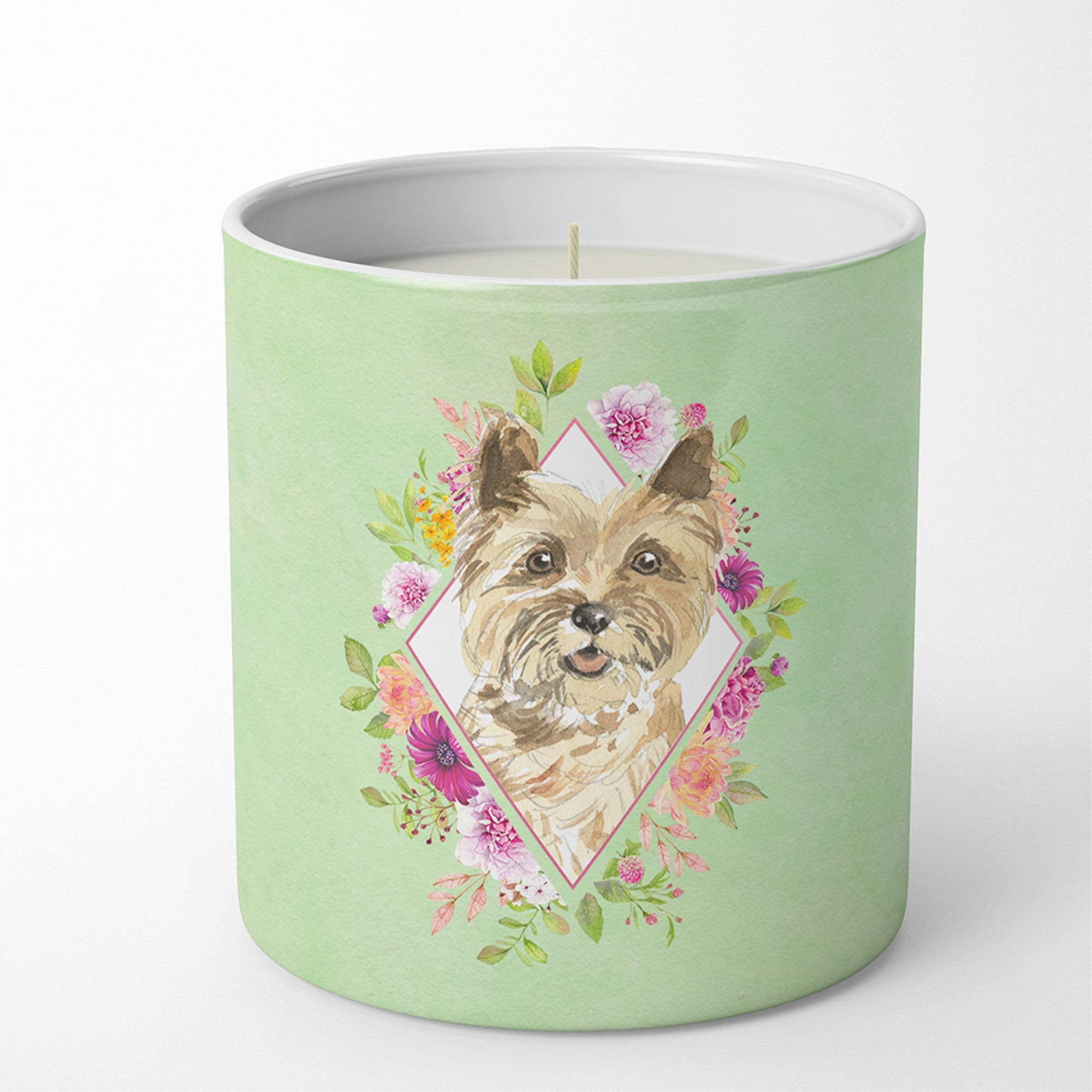 Cairn Terrier Green Flowers 10 oz Decorative Soy Candle CK4410CDL