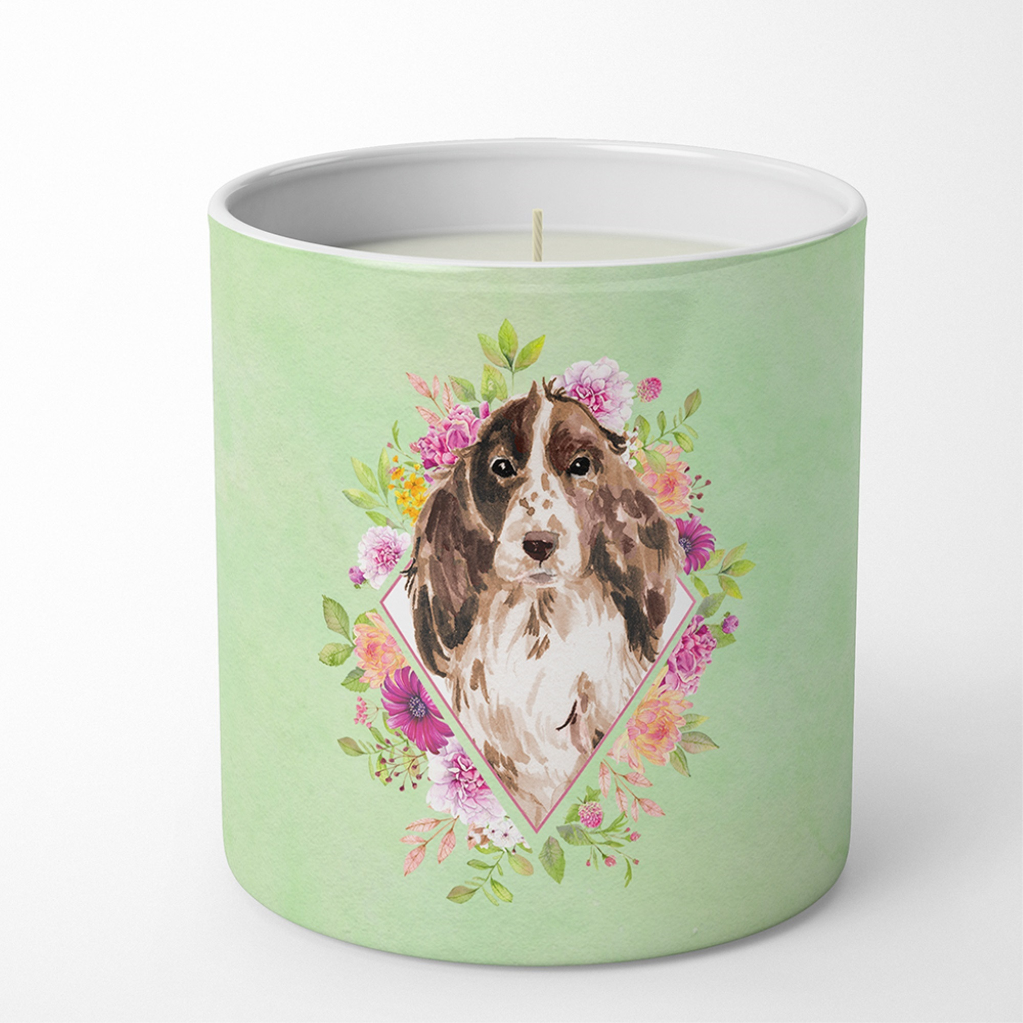 Brown Parti Cocker Spaniel Green Flowers 10 oz Decorative Soy Candle CK4412CDL