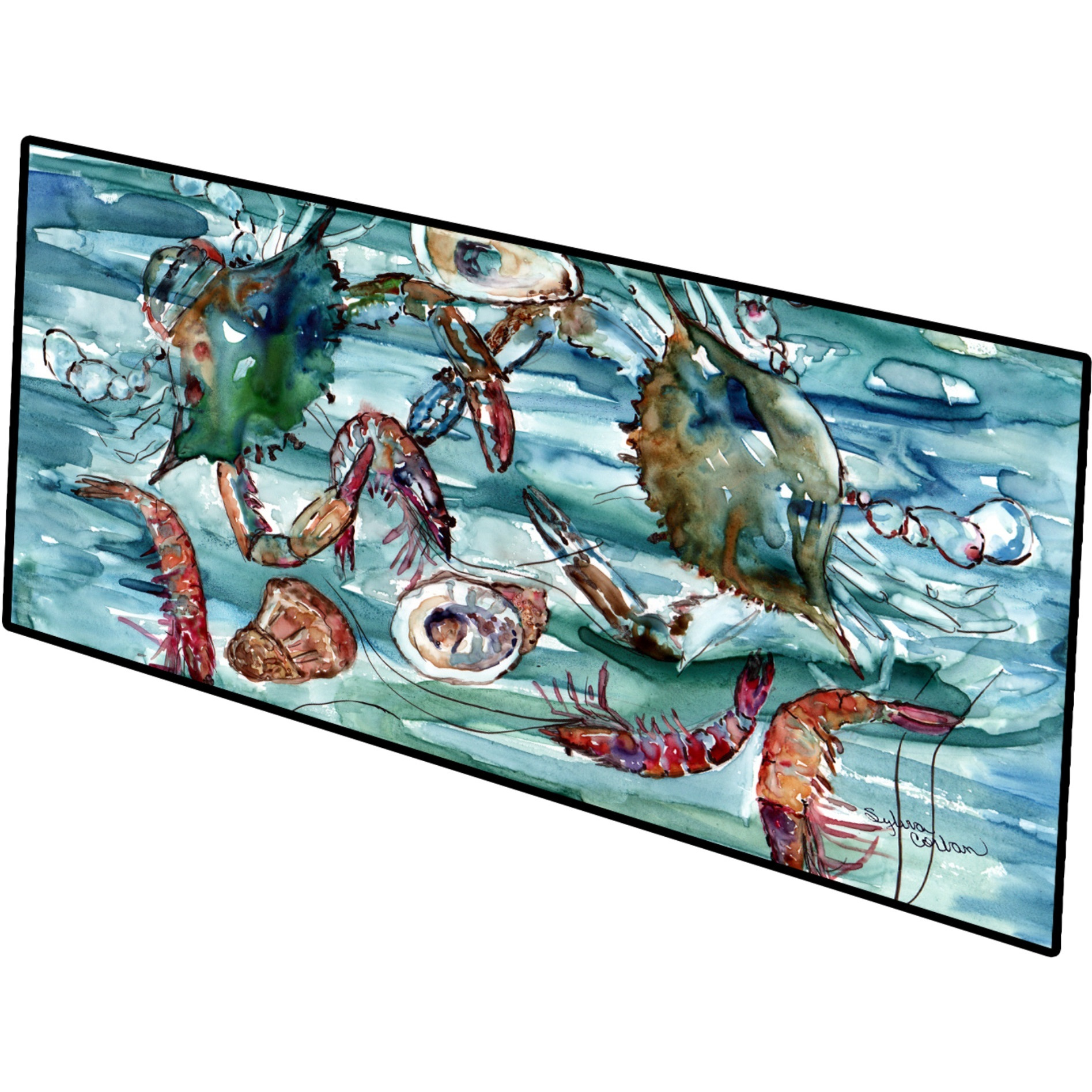 &quotCrabs, Shrimp and Oysters in Water Indoor or Outdoor Runner Mat 28x58 8944HRM2858"