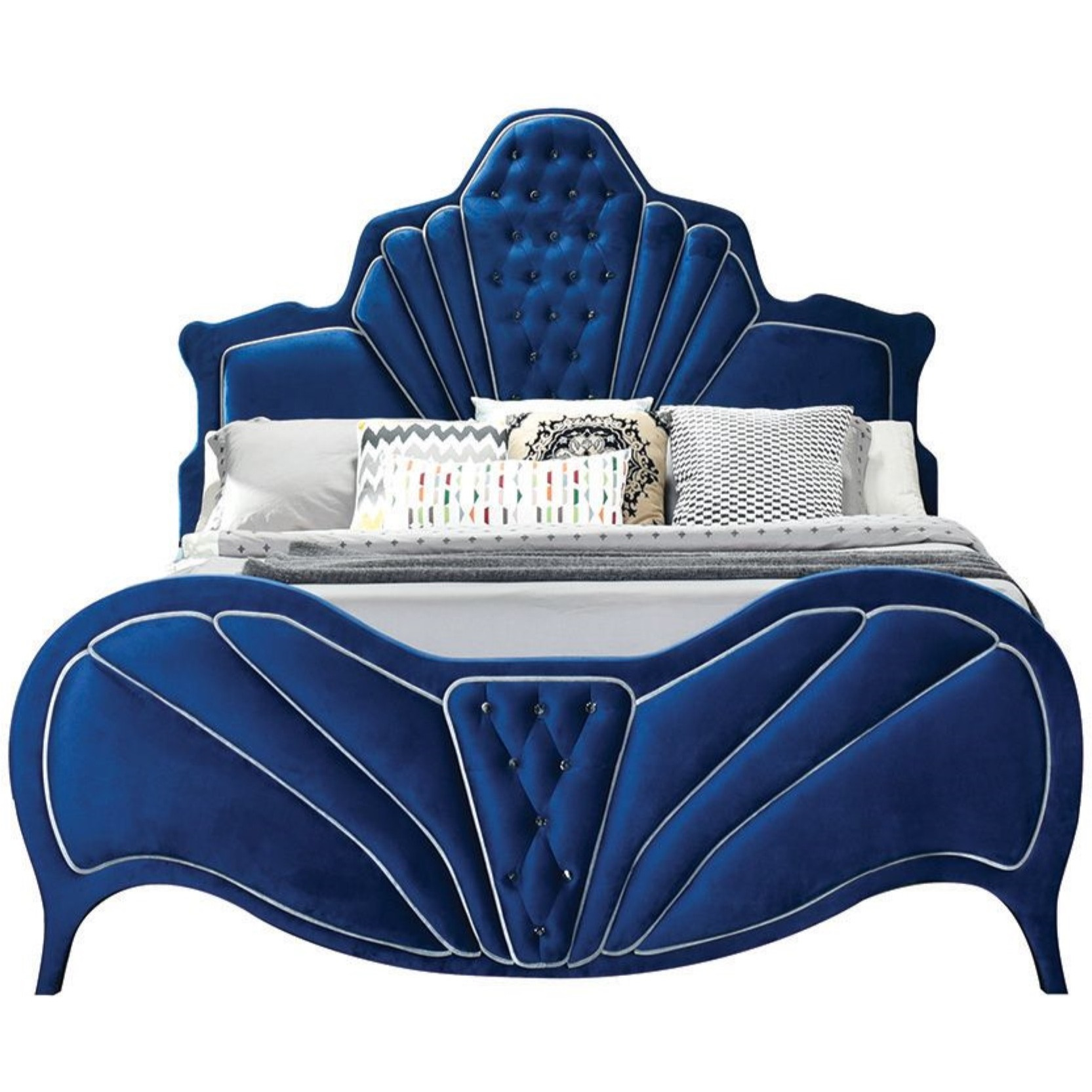 Eastern King Bed, Blue Velvet