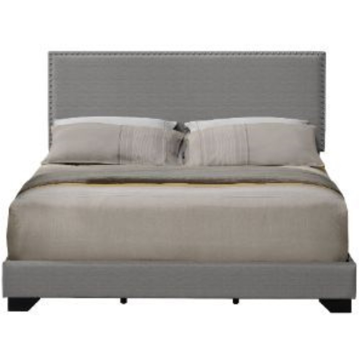 Queen Bed, Light Gray Fabric