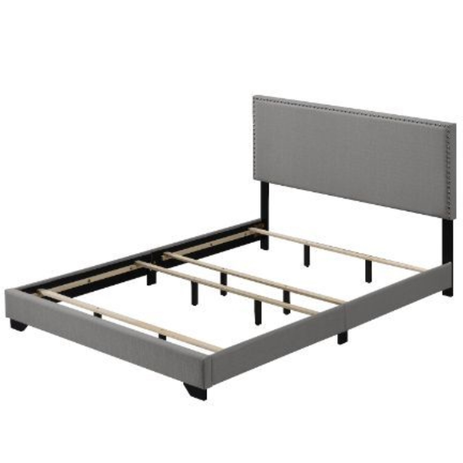Queen Bed, Light Gray Fabric