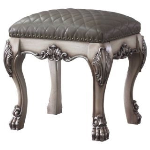 Vanity Stool, Vintage Bone White & PU