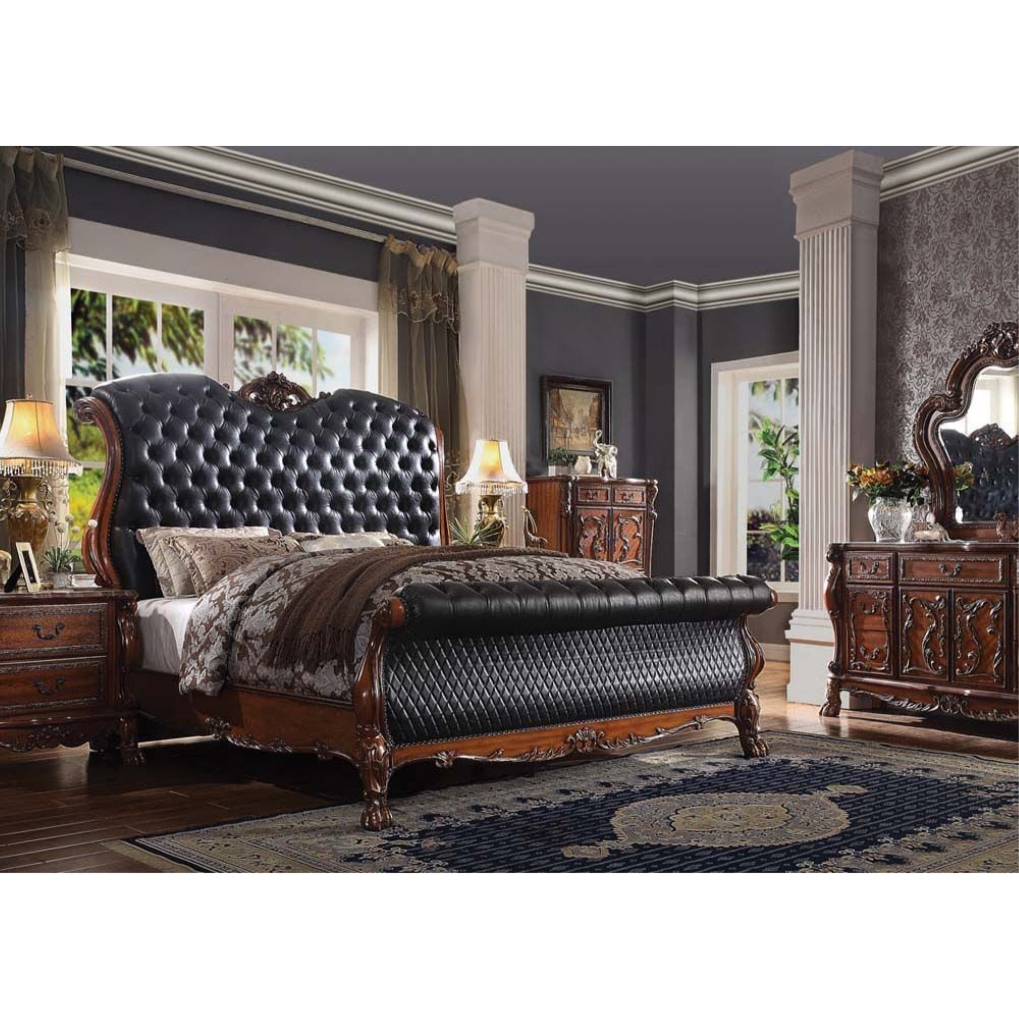 Eastern King Bed, PU & Cherry Oak