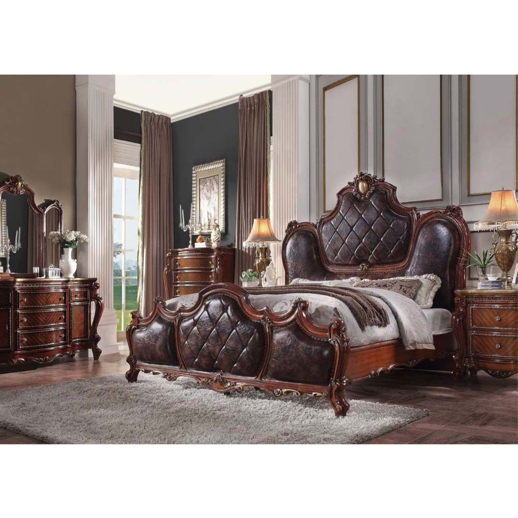 Eastern King Bed, PU & Cherry Oak