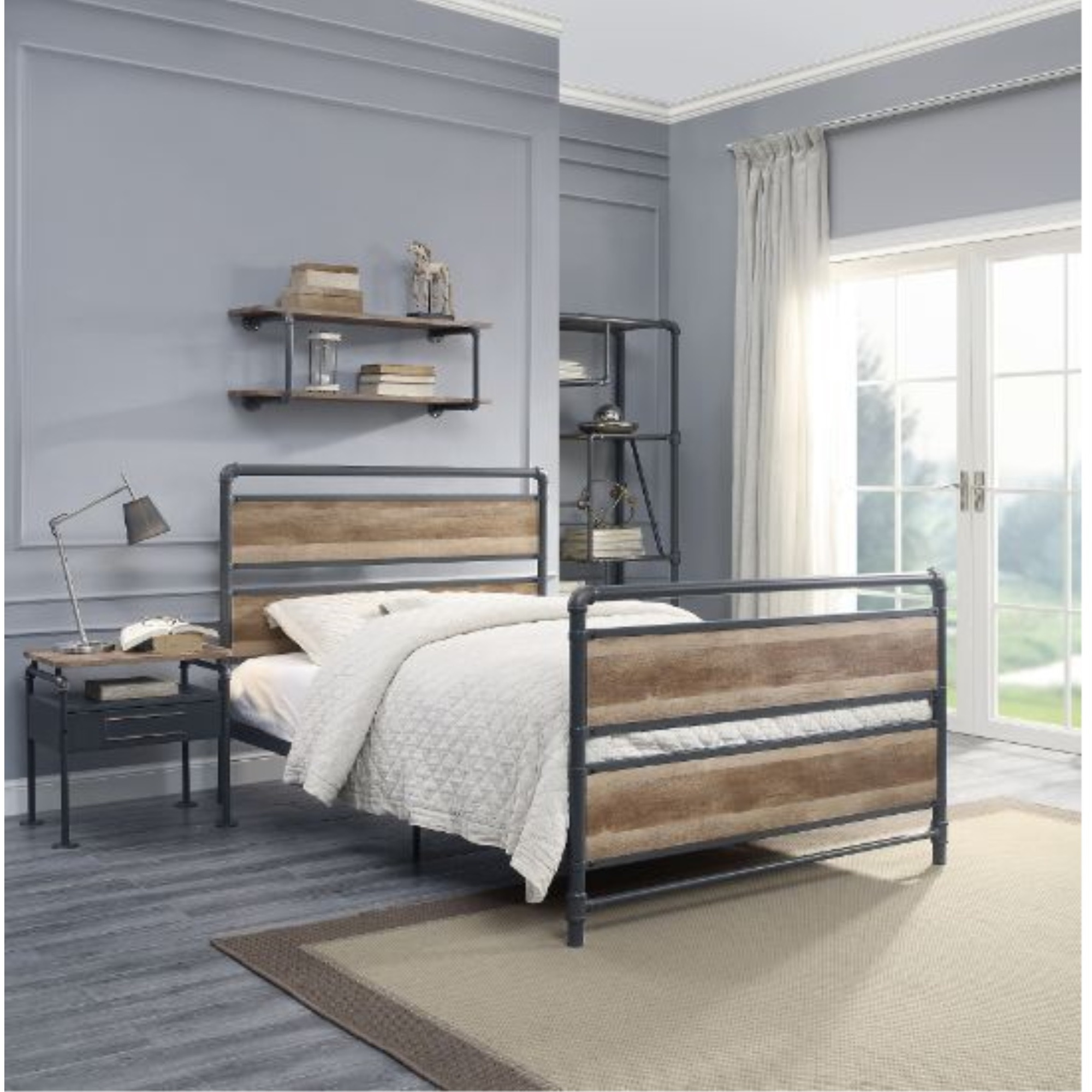Full Bed, Antique Oak & Sandy Gray Finish