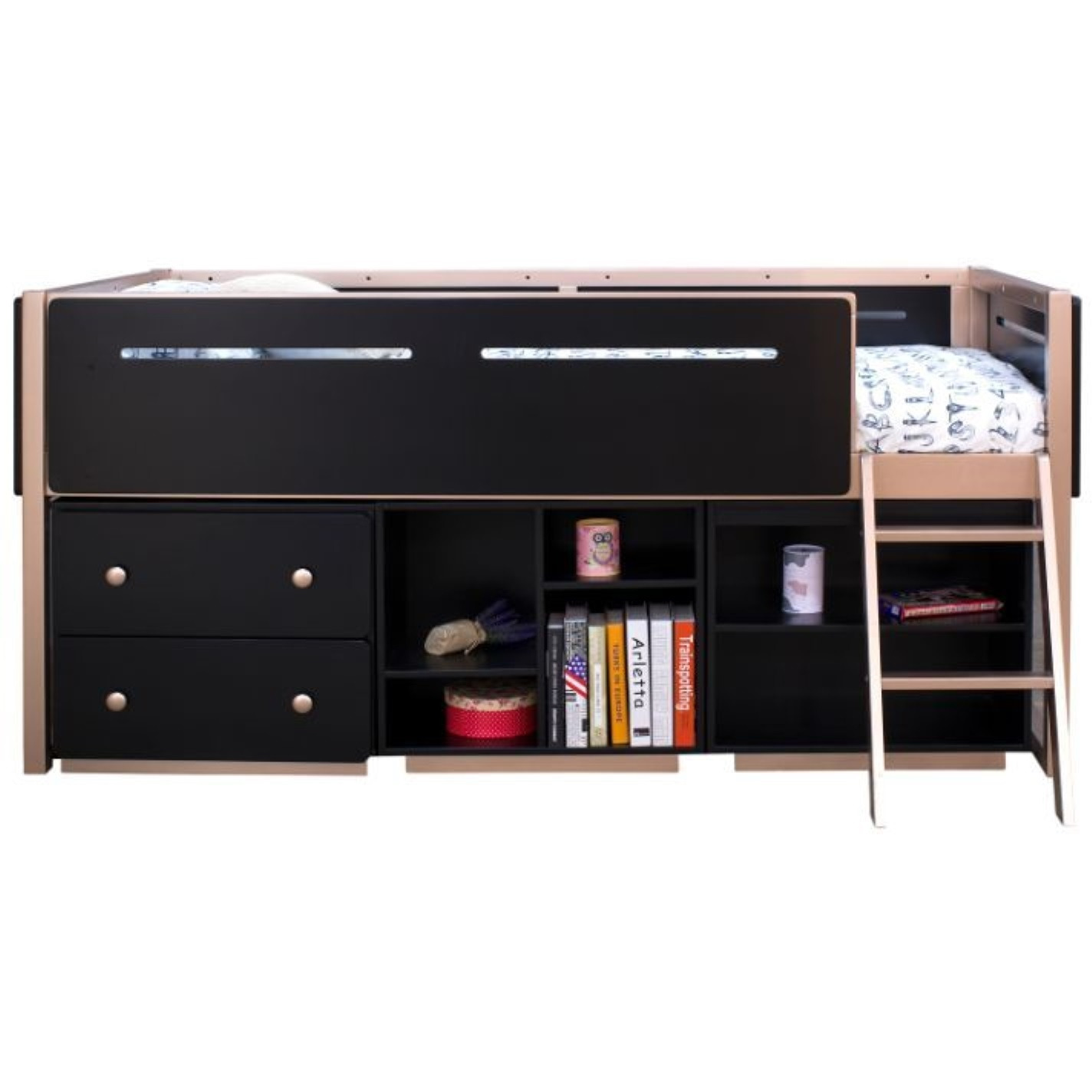 Bookshelf (2 Compartments), Black & Rose-Gold