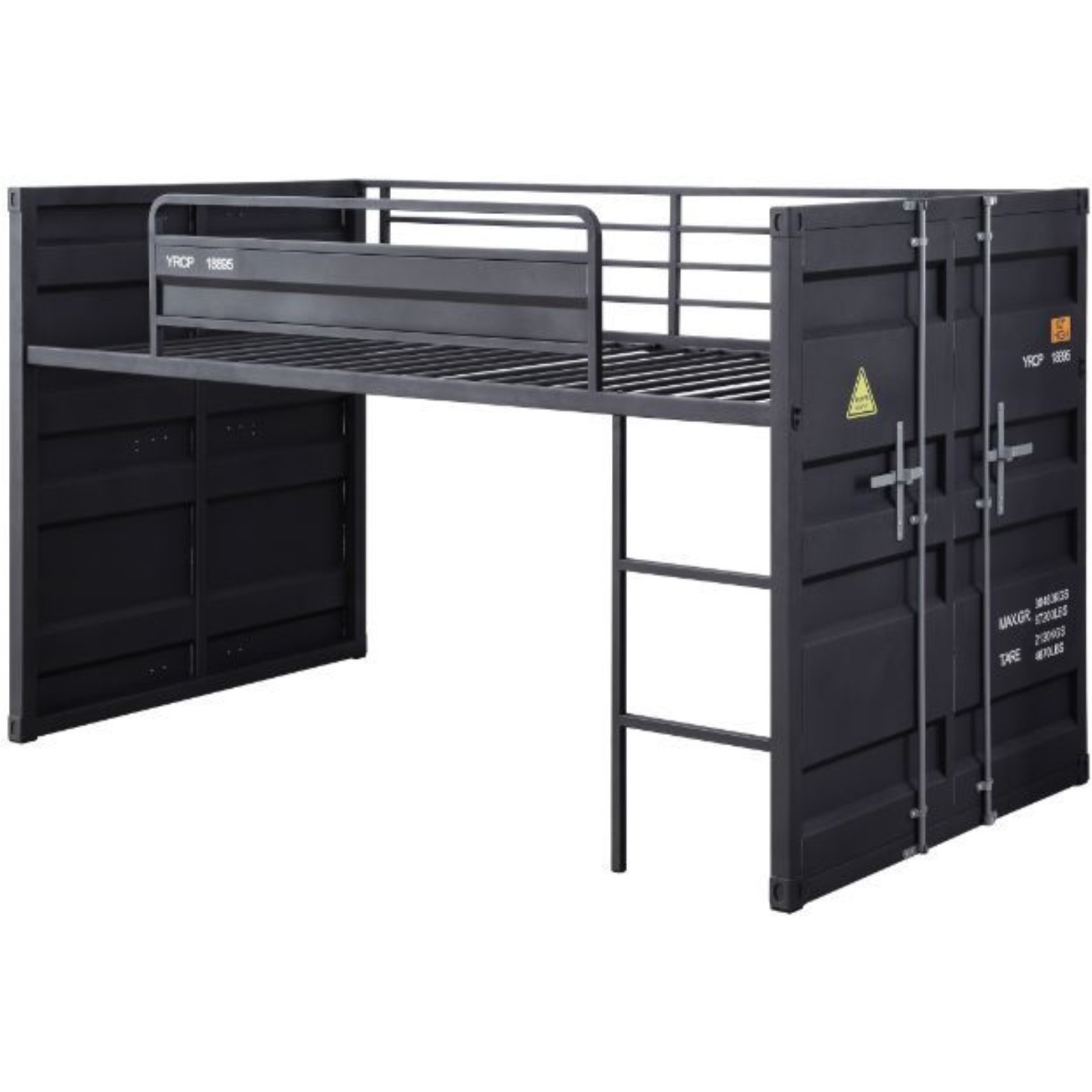 Twin Loft Bed w/Slide, Gunmetal Finish
