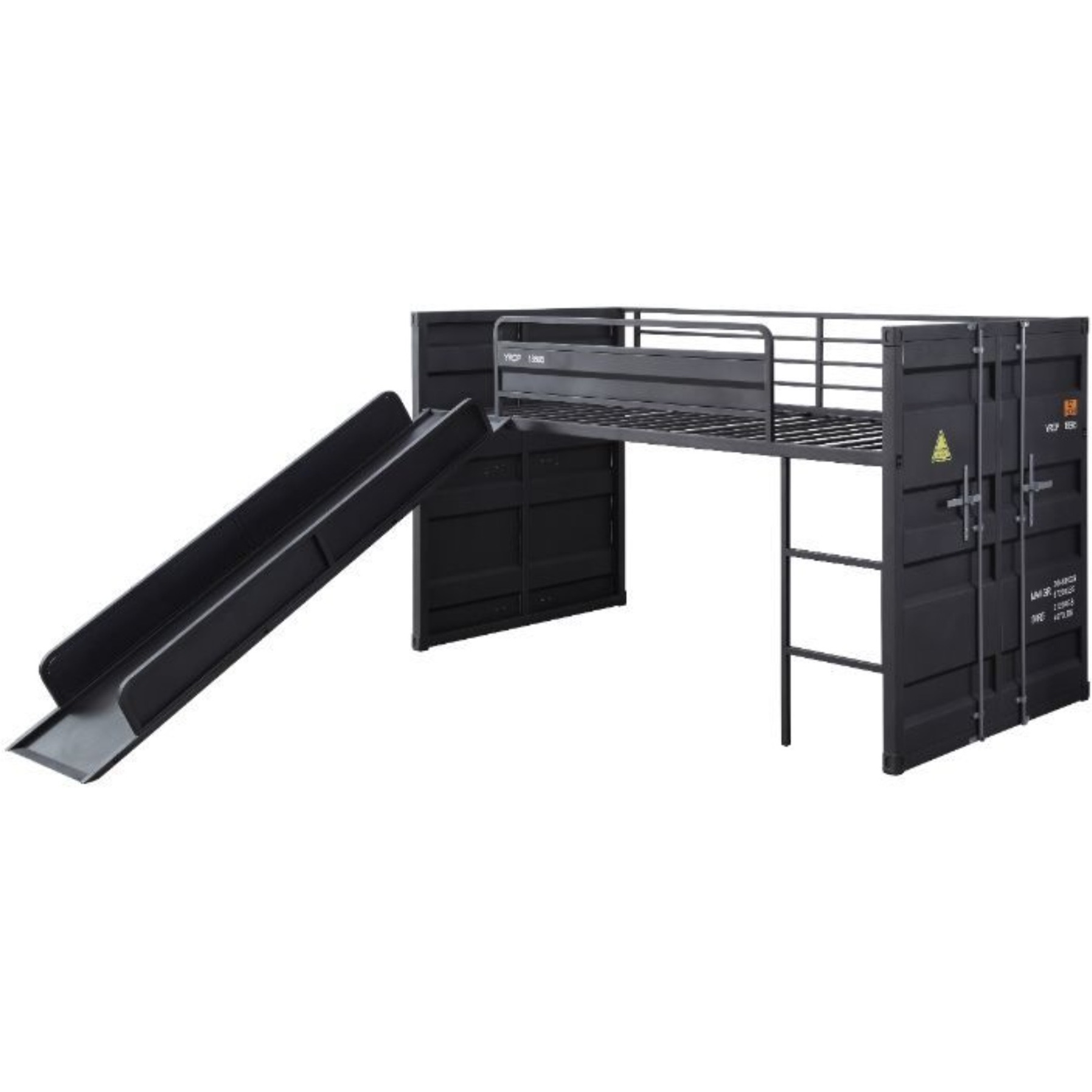 Twin Loft Bed w/Slide, Gunmetal Finish