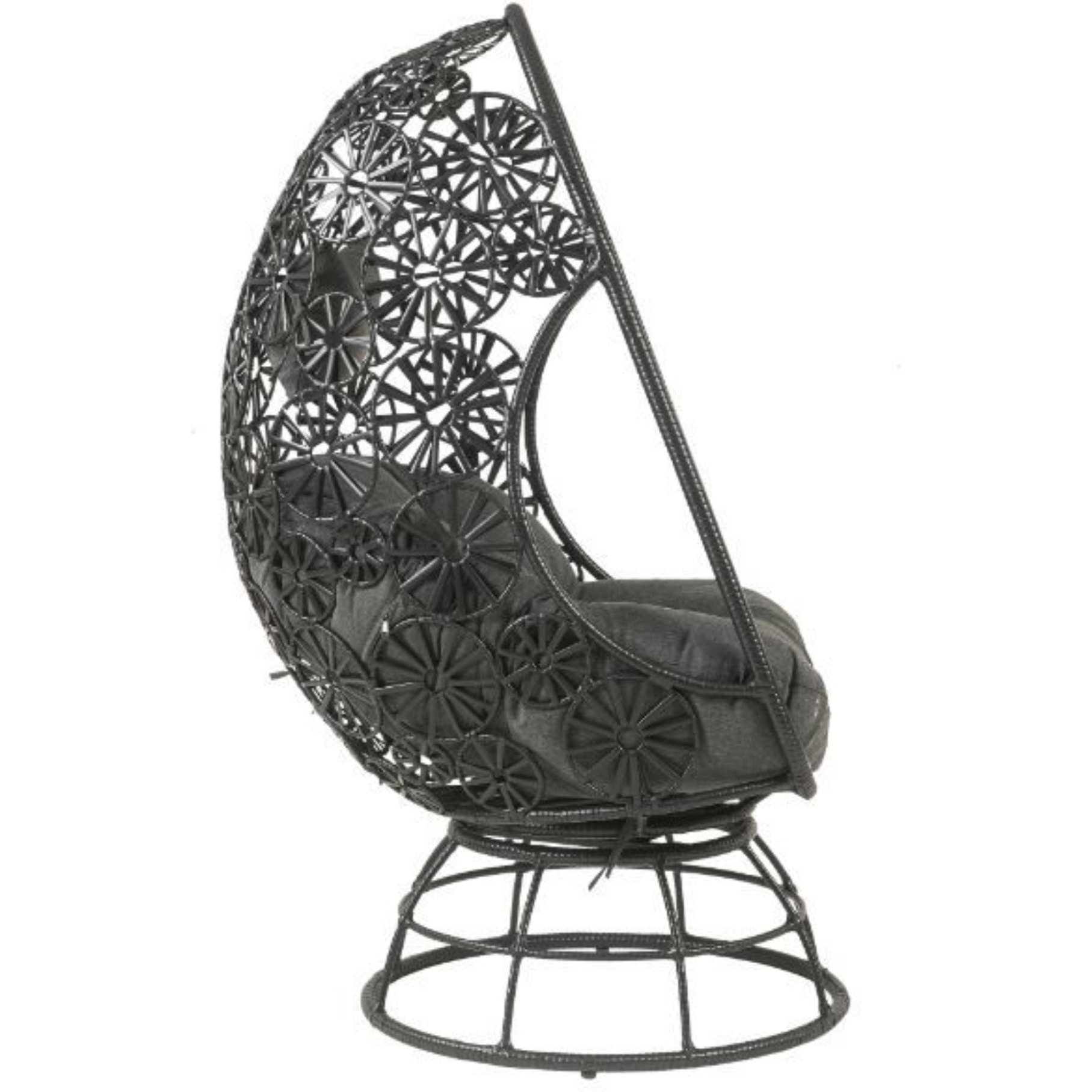 Patio Lounge Chair & Side Table, Clear Glass, Charcaol Fabric & Black Wicker
