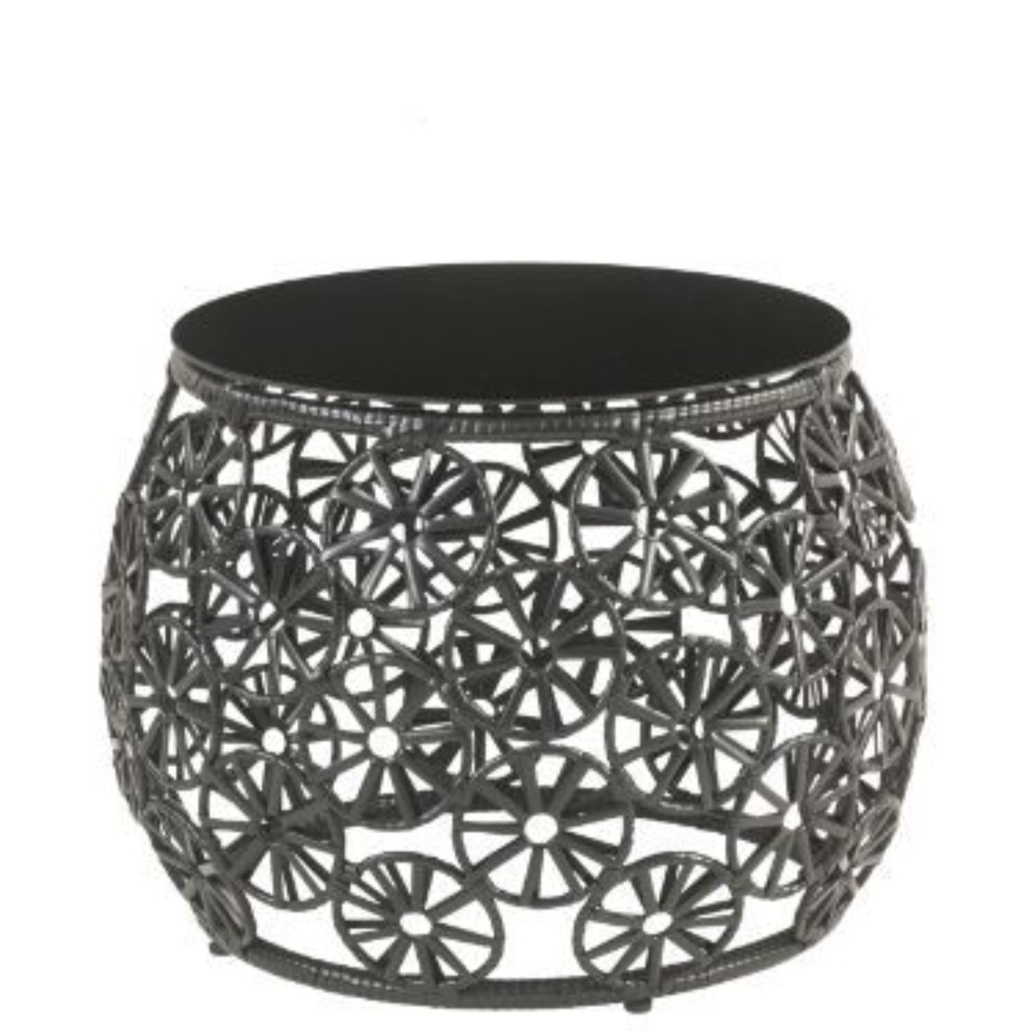 Patio Lounge Chair & Side Table, Clear Glass, Charcaol Fabric & Black Wicker