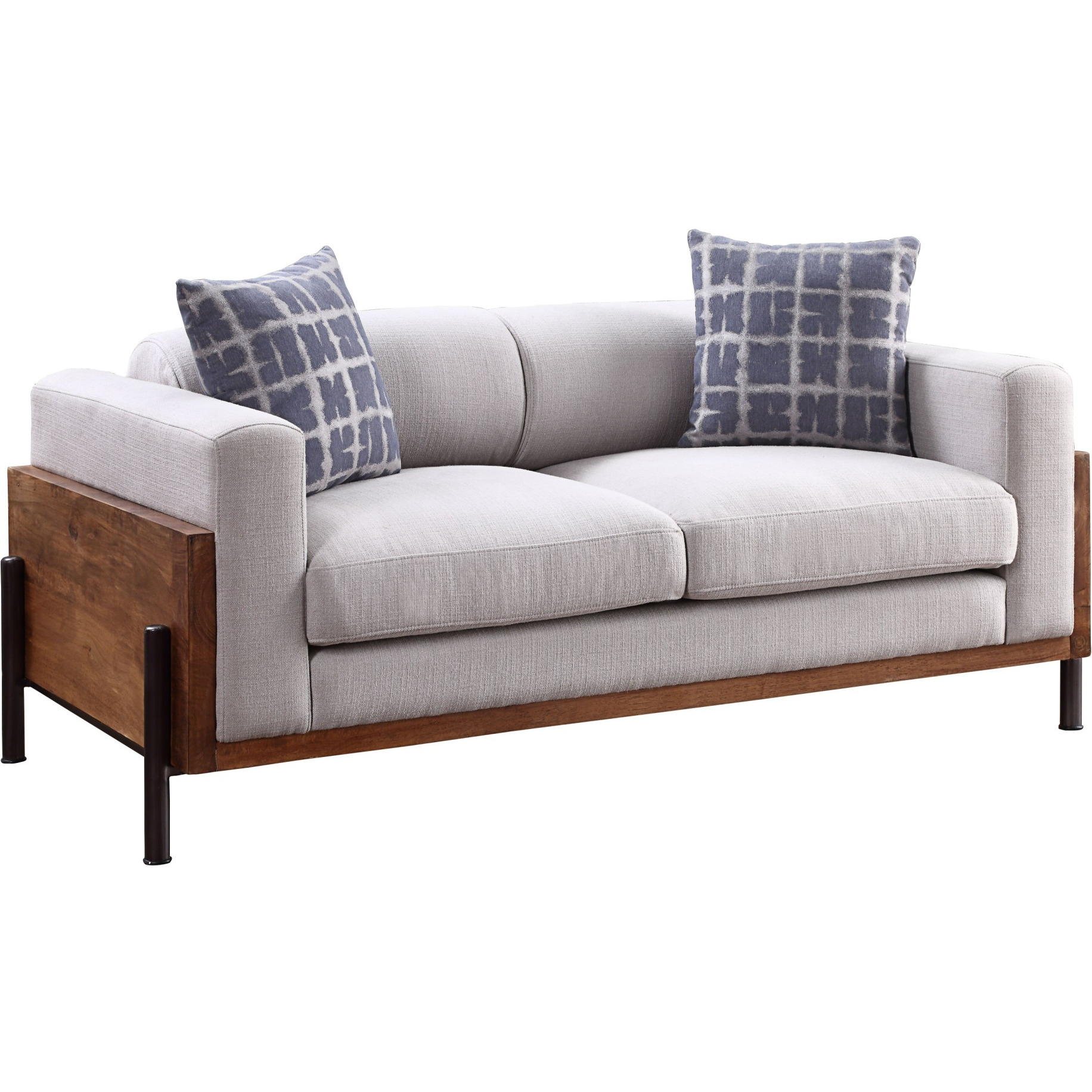 Loveseat w/Pillows, Fabric & Walnut