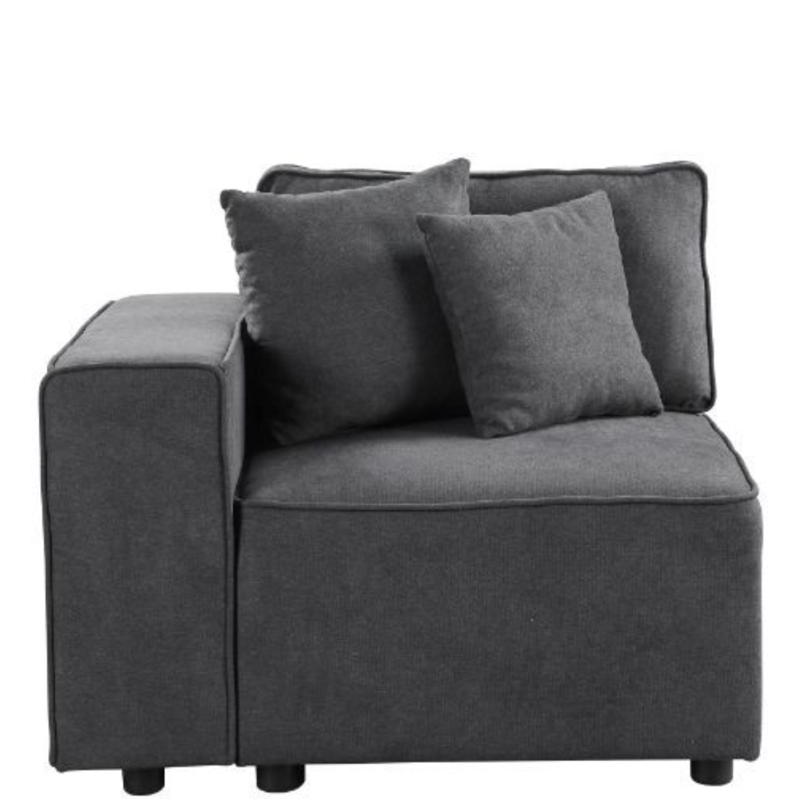 Modular Left Facing Chair w/2 Pillows, Gray Fabric