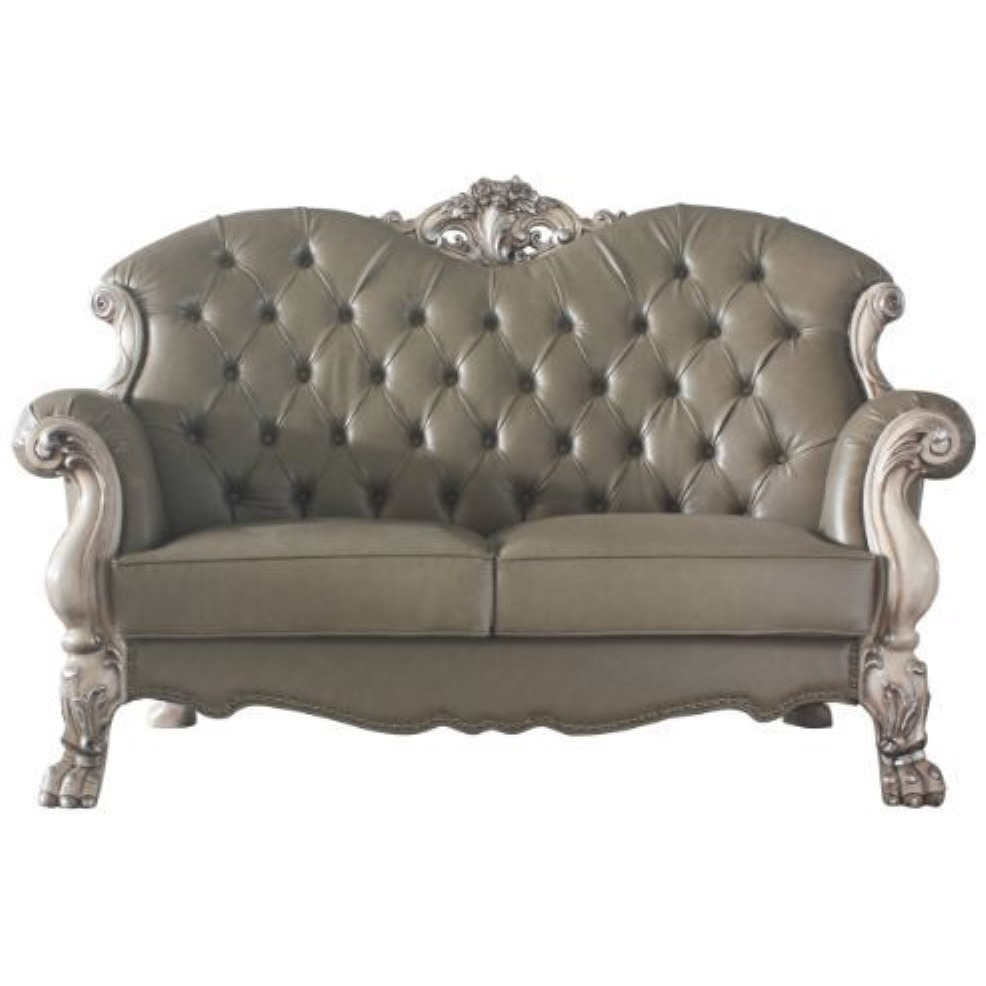 Loveseat w/3 Pillows, Vintage Bone White & PU