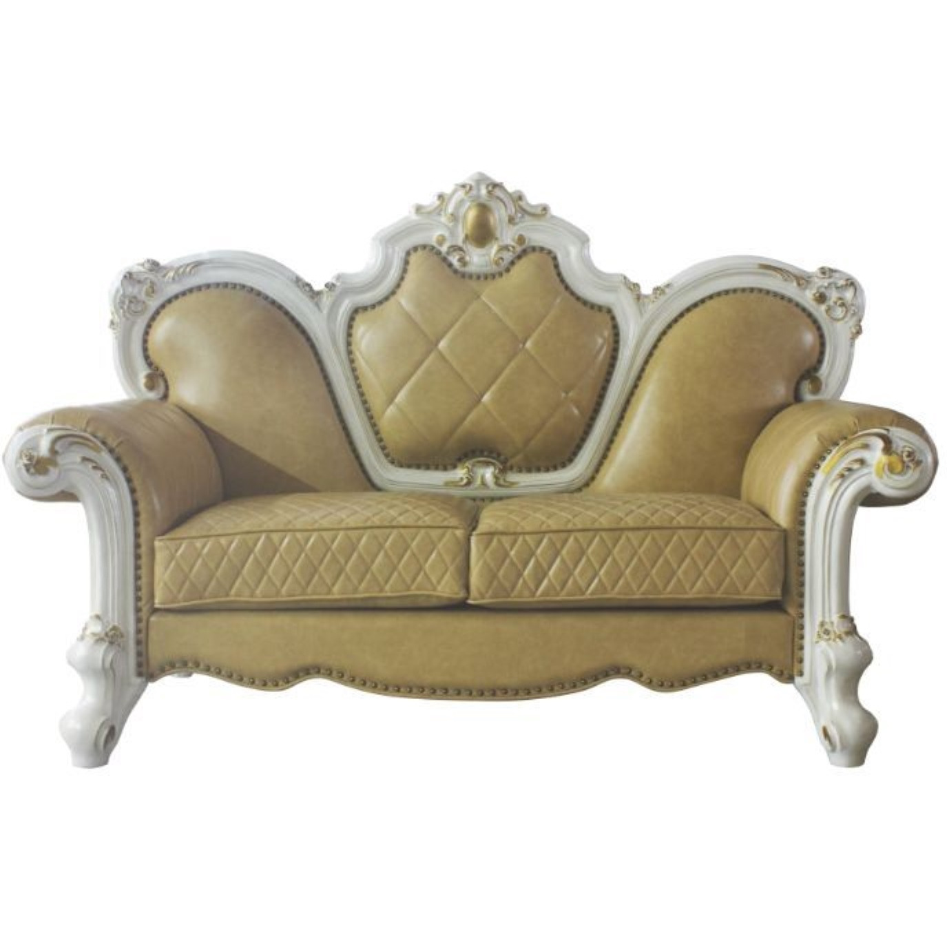 Loveseat w/3 Pillows, Antique Pearl & Butterscotch PU