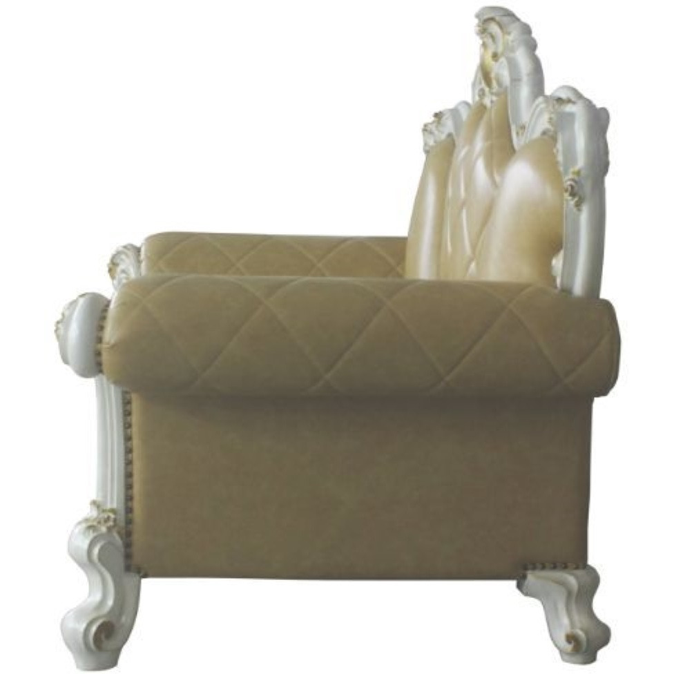 Loveseat w/3 Pillows, Antique Pearl & Butterscotch PU