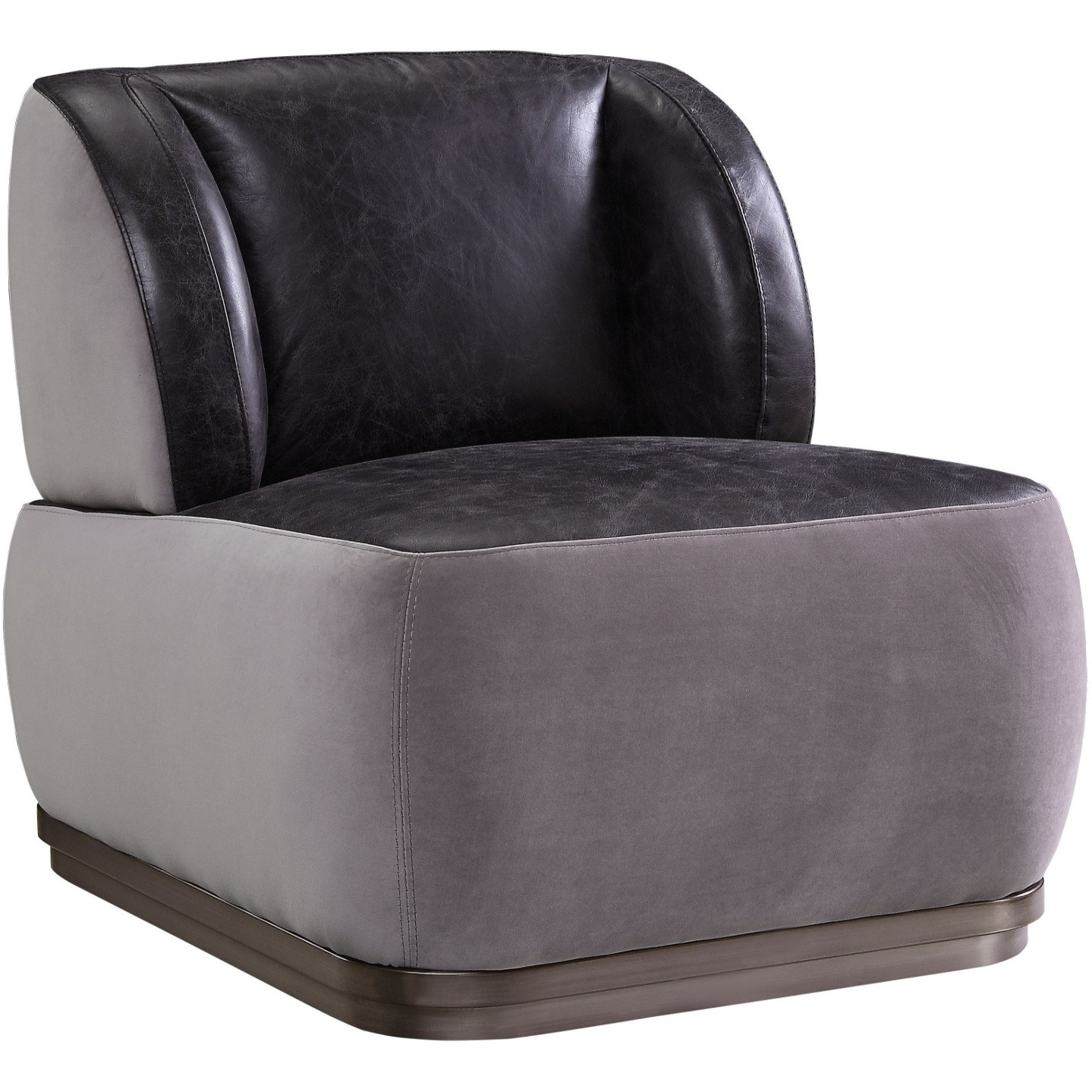 Accent Chair, Antique Slate Top Grain Leather & Gray Velvet