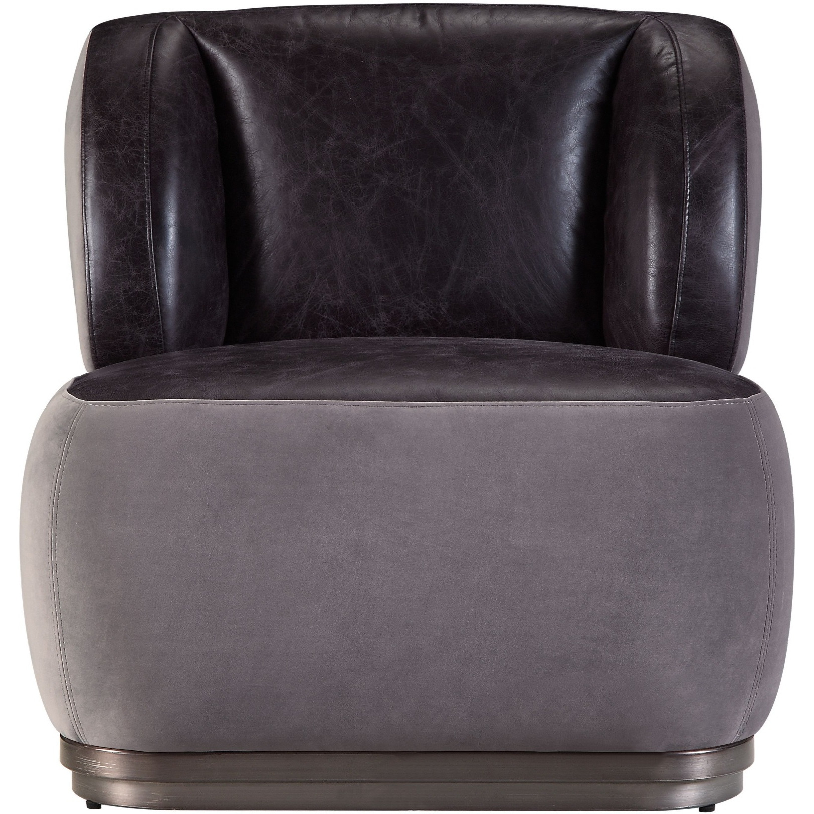 Accent Chair, Antique Slate Top Grain Leather & Gray Velvet