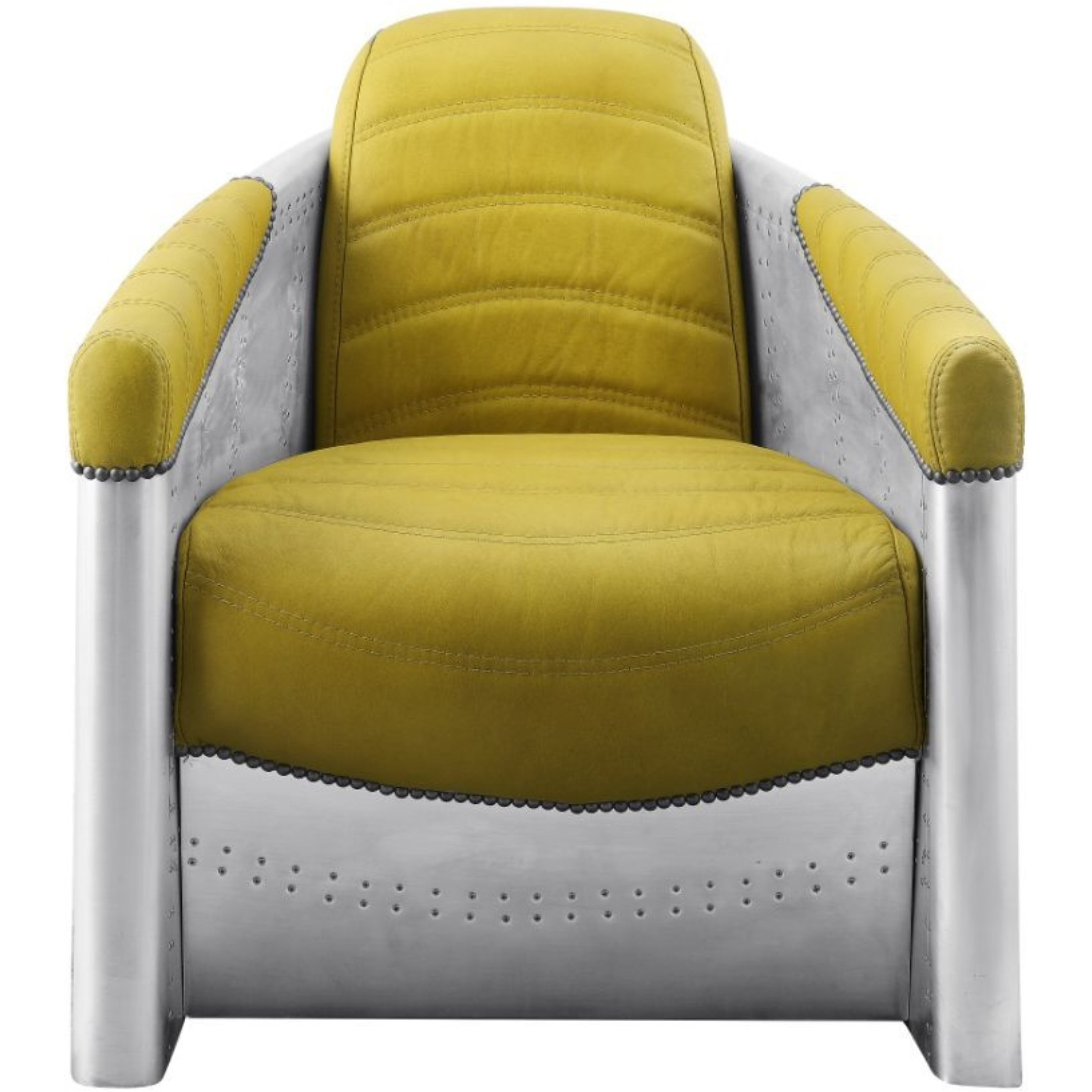 Accent Chair, Yellow Top Grain Leather & Aluminum