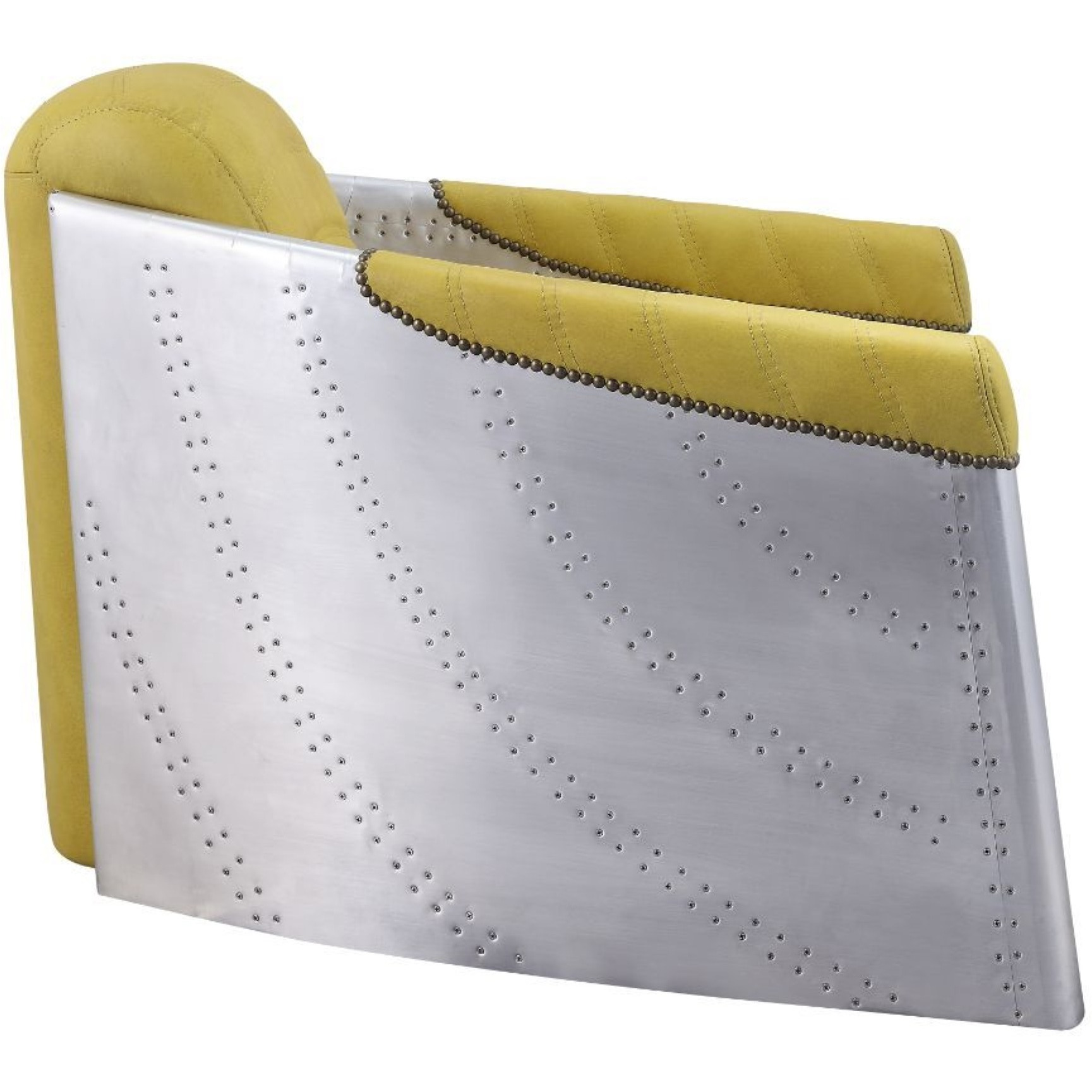 Accent Chair, Yellow Top Grain Leather & Aluminum