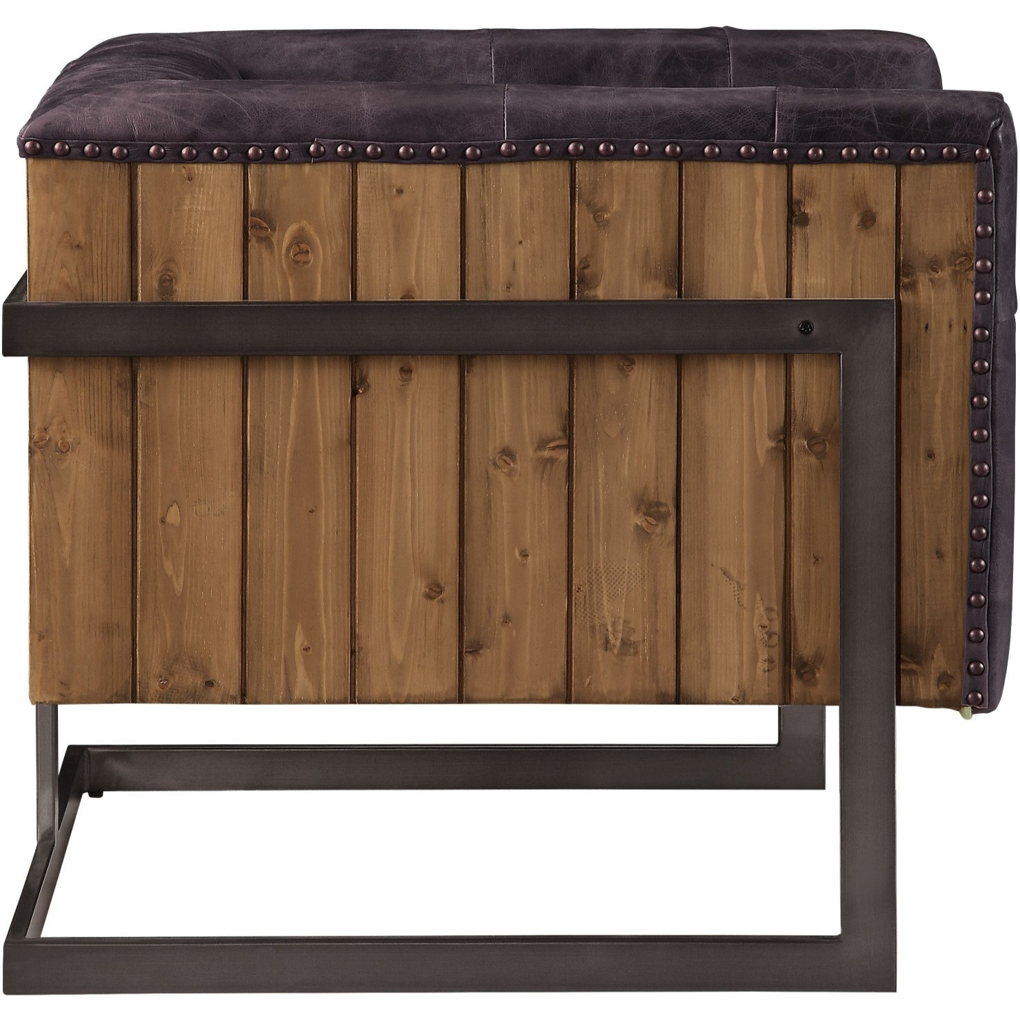 Accent Chair, Antique Ebony Top Grain Leather & Rustic Oak