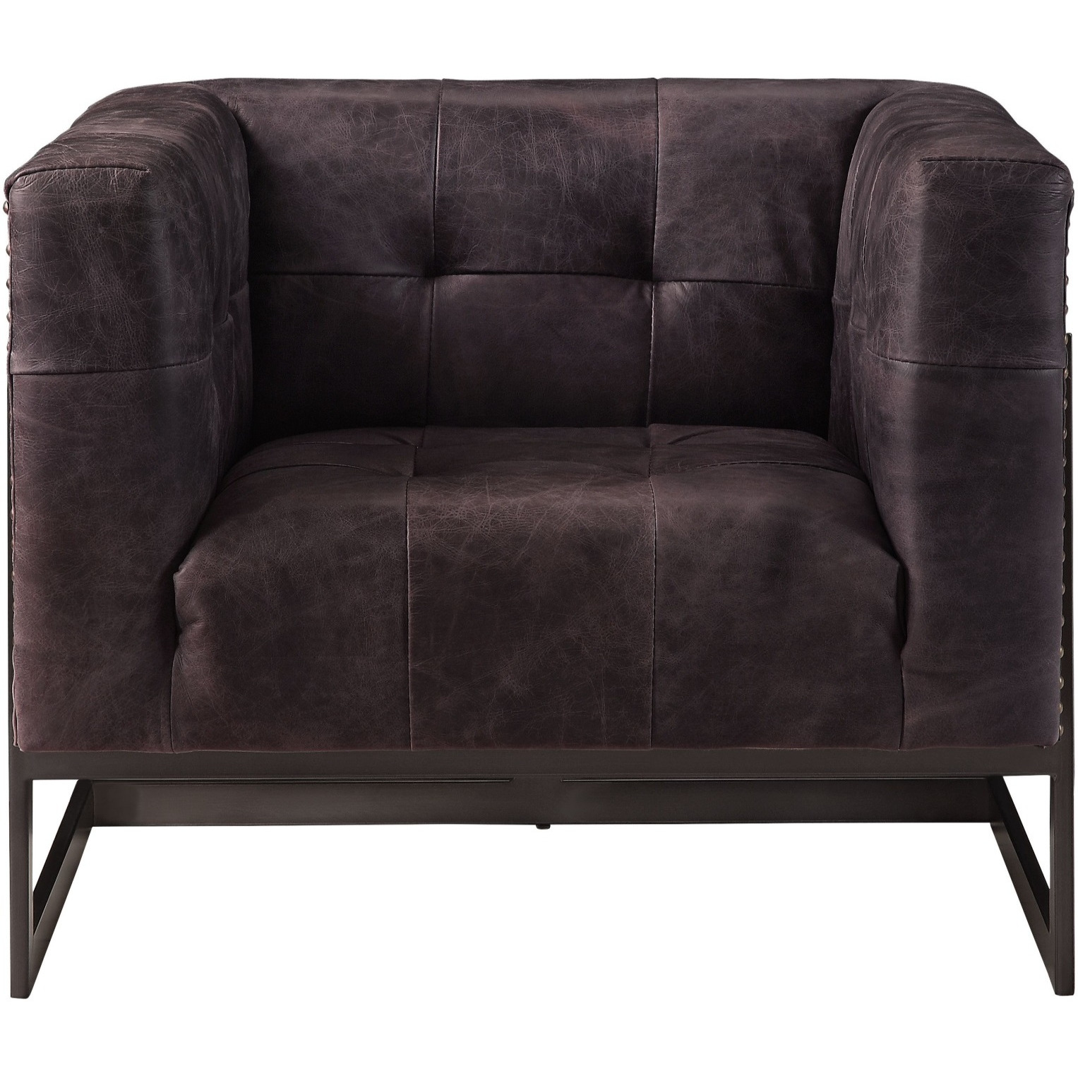 Accent Chair, Antique Ebony Top Grain Leather & Rustic Oak